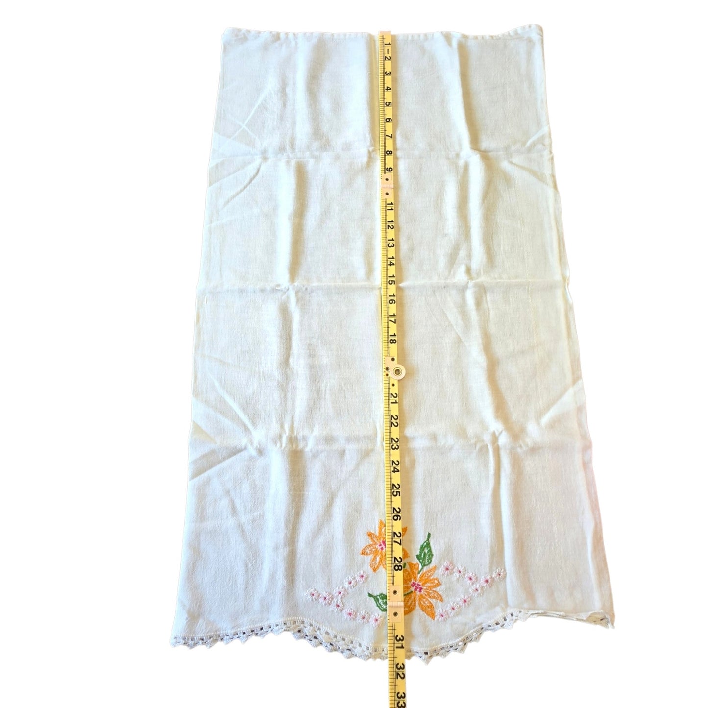 Vintage Embroidered Marigold Daisy Floral Pillowcase Crochet Lace