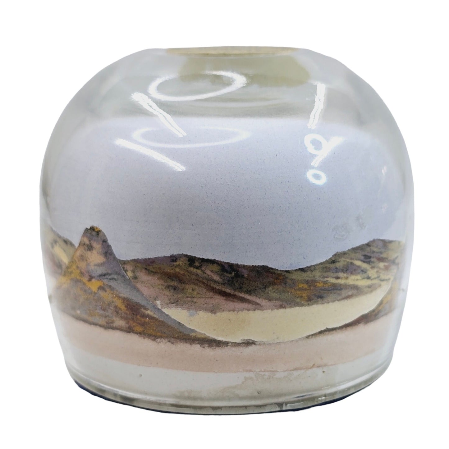 Painted Desert Sands, Sand Globe Art, Northern Arizona Artist, 2.5", Mountains, Sky, Clouds Paperweight