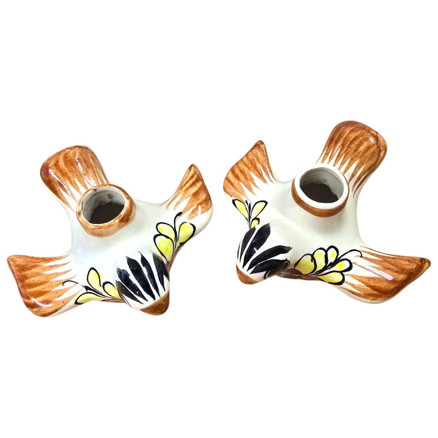 Vintage Talavera Pottery Bird Candle Holders Pair Hand Painted Mexico Folk Art