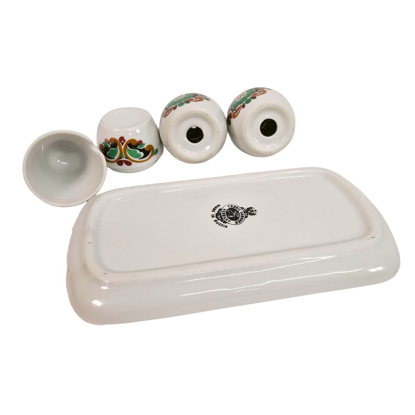 Gardner Verbilki Russian Porcelain Matryoshka Condiment Set Salt Pepper Mustard