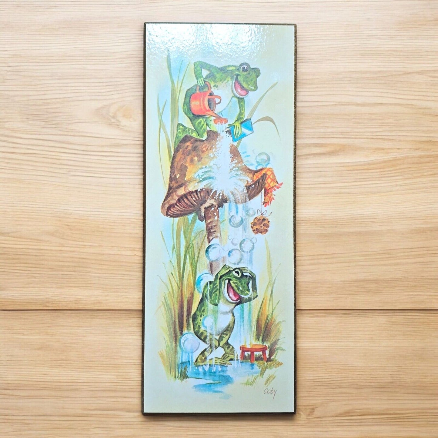 4Vtg Coby Wall Art Bathing Frogs Daily Routine Bathroom Plaques 1970s midcentury