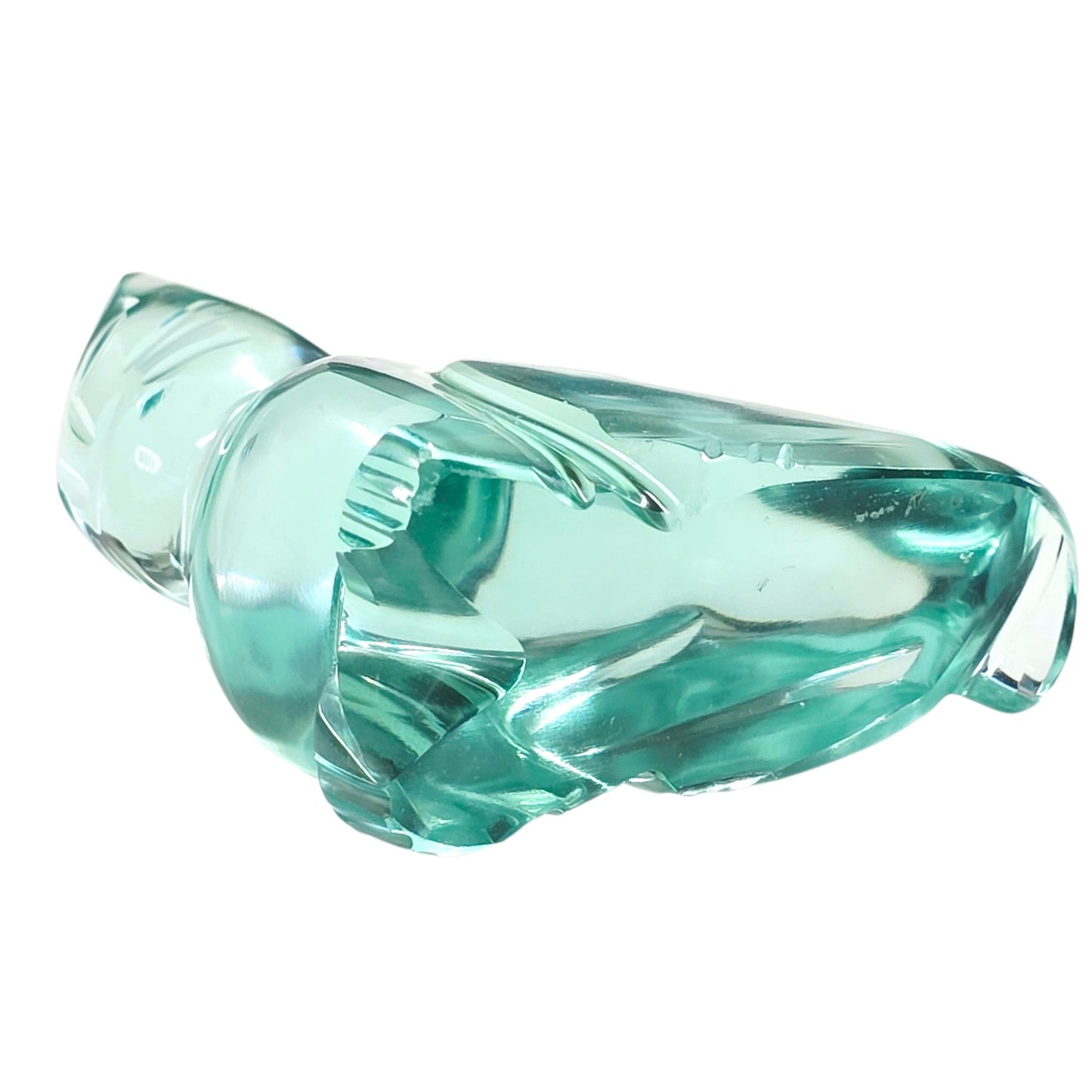 Art Glass Cat Figurine Teal Aqua Modernist Style Polished Finish 2.25"