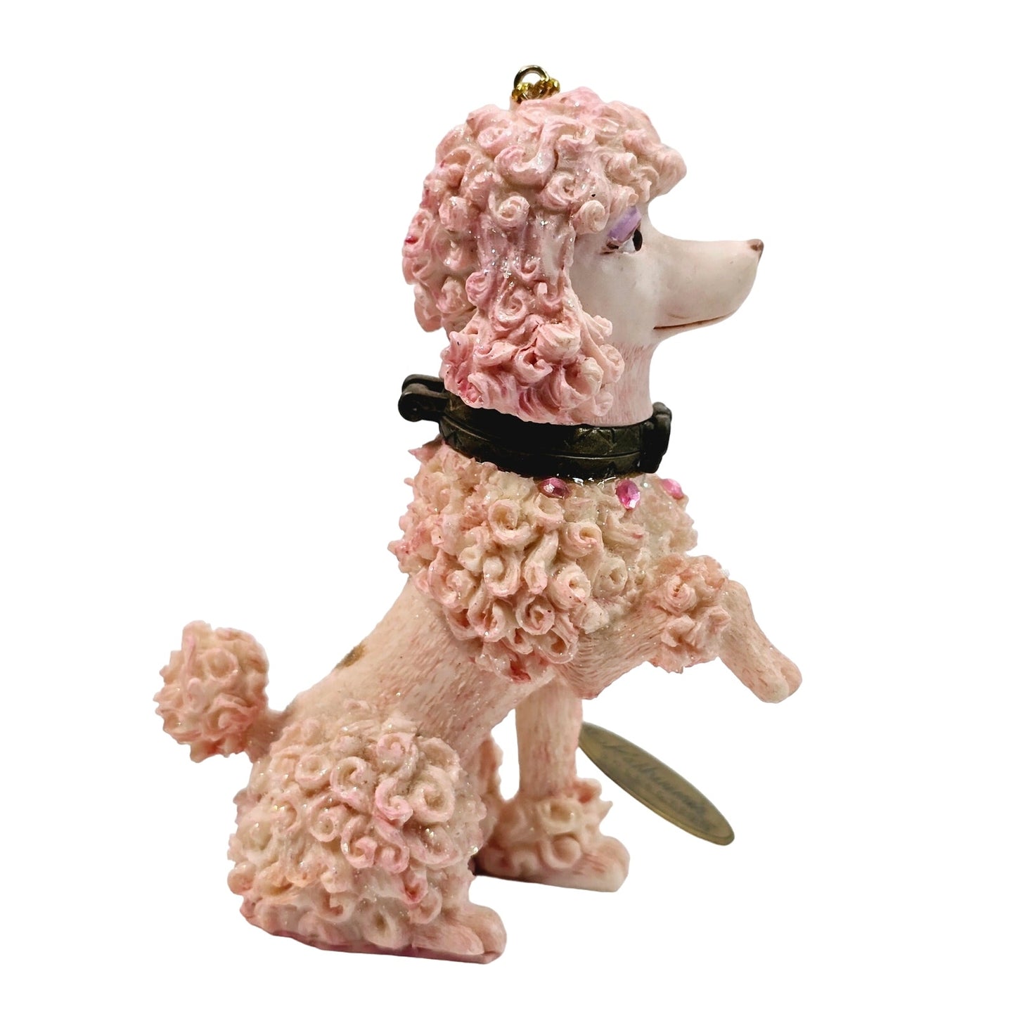 Vtg Katherine's Collection Spagetti Poodle, Trinket Box / Ornament, Sugar Textured Ceramic Pink Sparkle