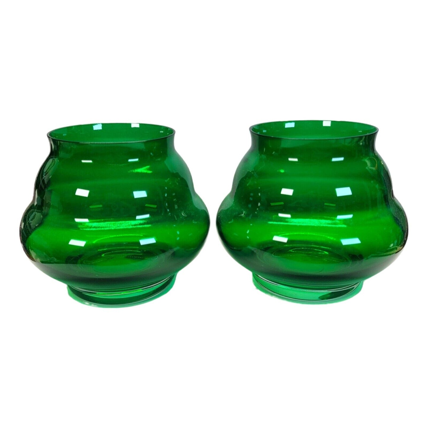 Set of 2 Art Deco Style Green Glass Votives, Made In Czech Republic, 2000 May Co St. Patricks Day