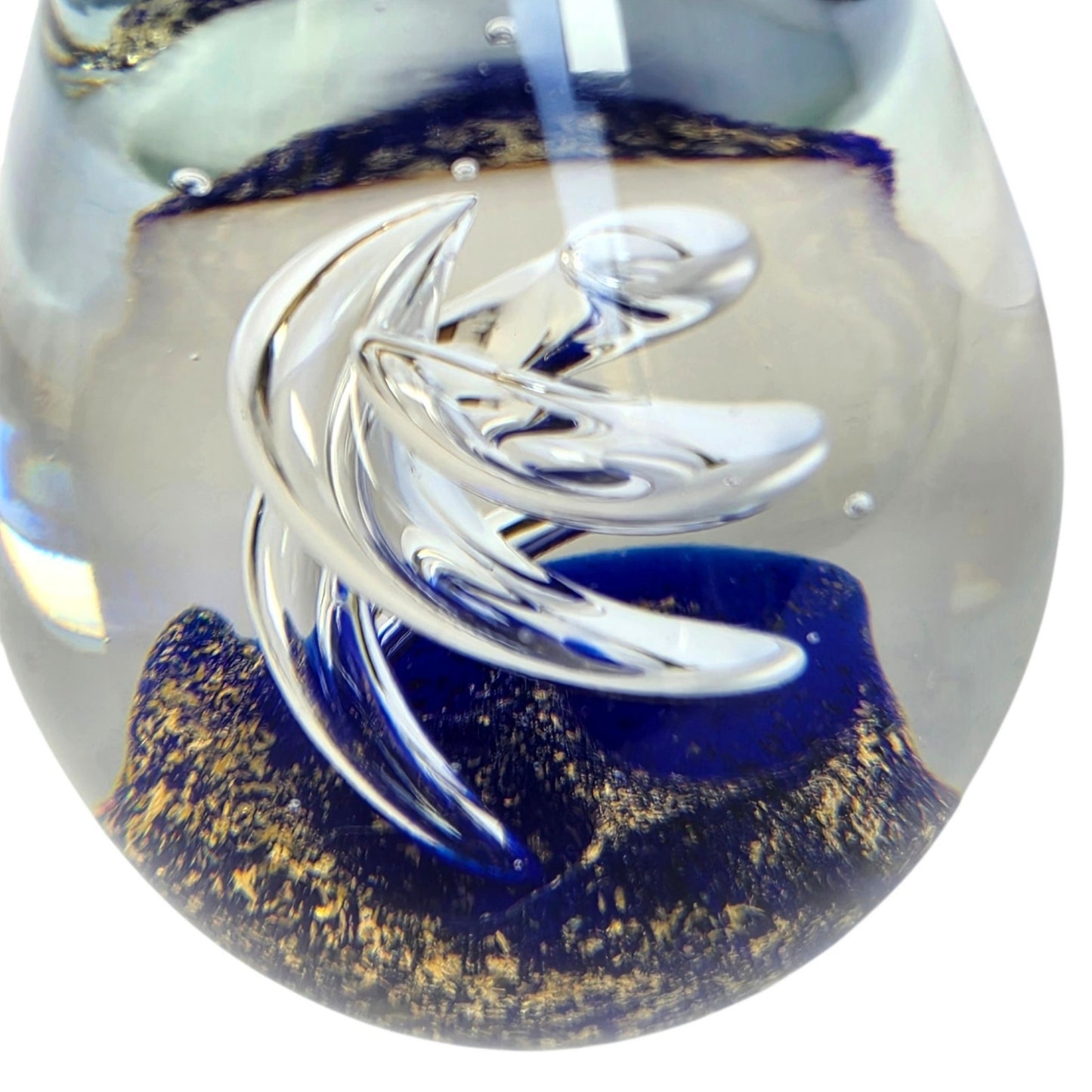 (Reserved for Customer) Vintage Art Glass Egg Paperweight Royal Blue Gold Fleck Aventurine Helix Swirl