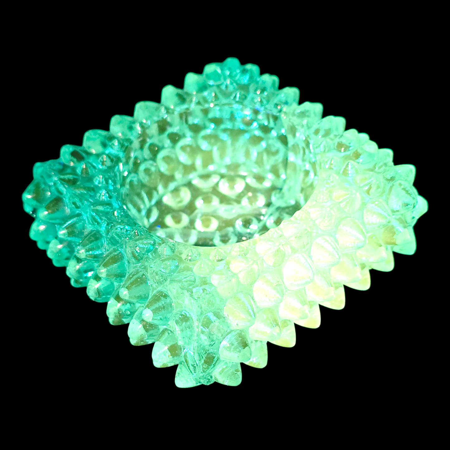 AS IS Fenton Aqua Blue Hobnail Glass Votive Holder Glows UV Reactive Manganese