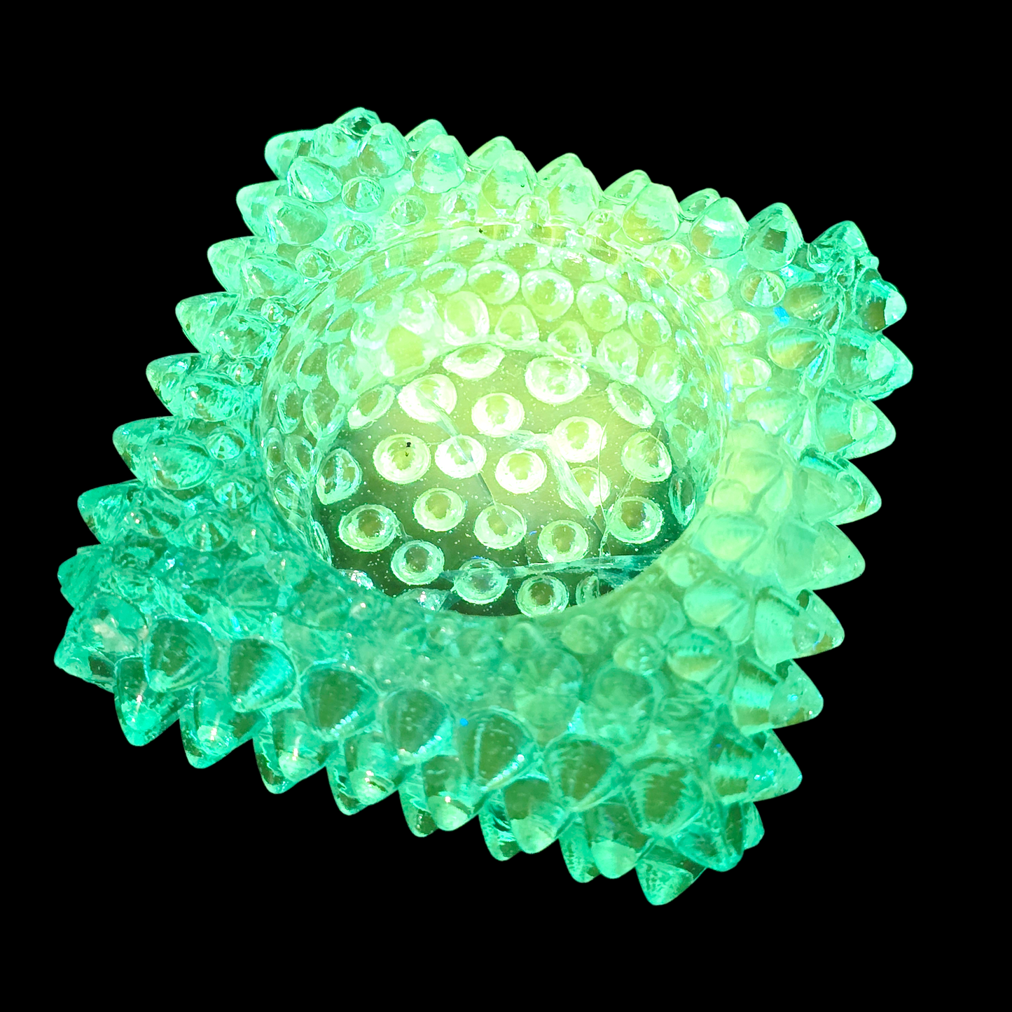 AS IS Fenton Aqua Blue Hobnail Glass Votive Holder Glows UV Reactive Manganese