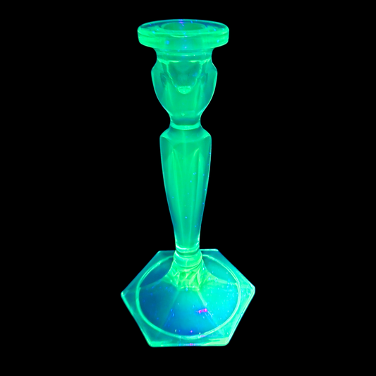 Fenton Blue Glass Candlestick 8.5" Colonial UV Glow 365nm Manganese Reactive