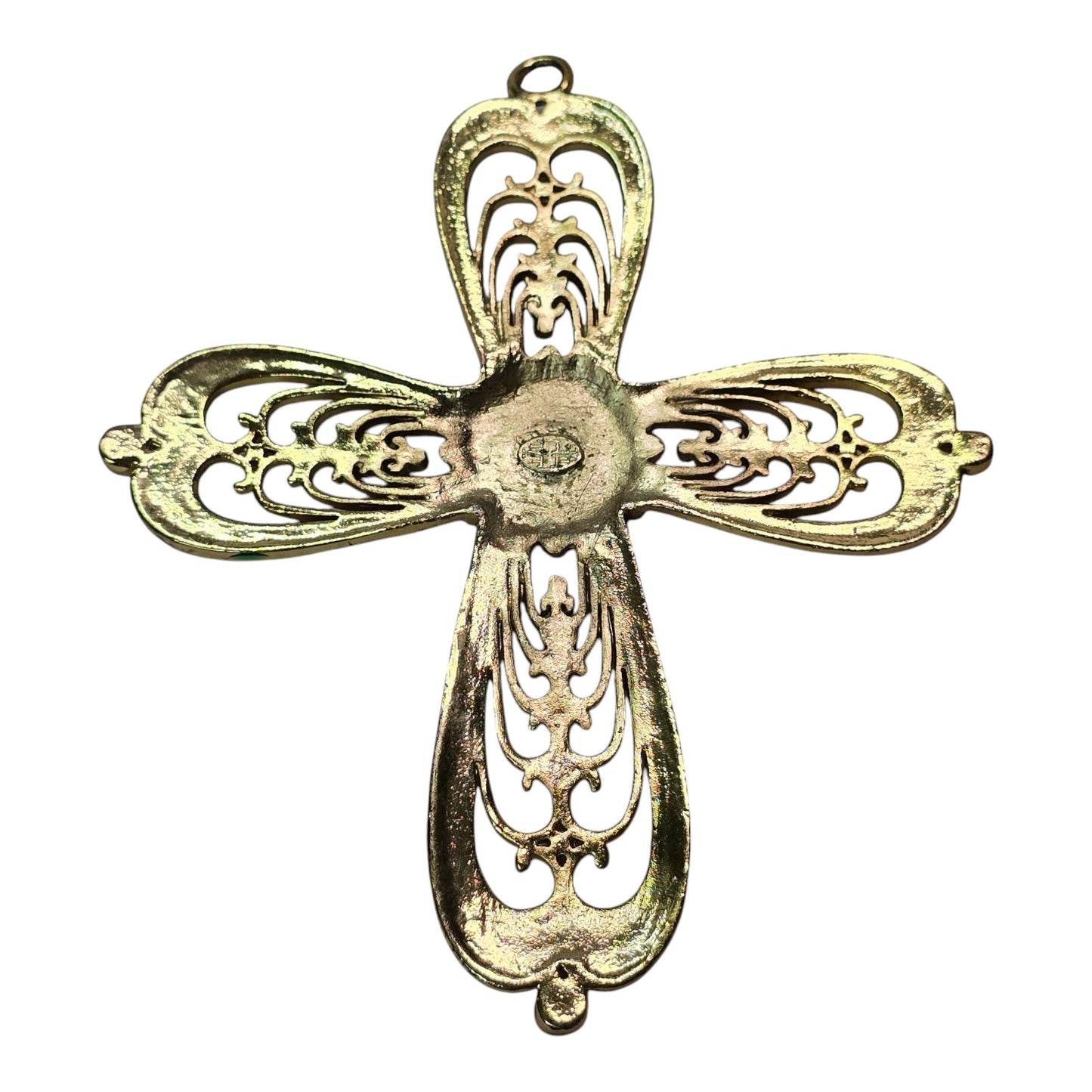 Enamel and Rhinestone Gold Tone Cross Wall Hanging