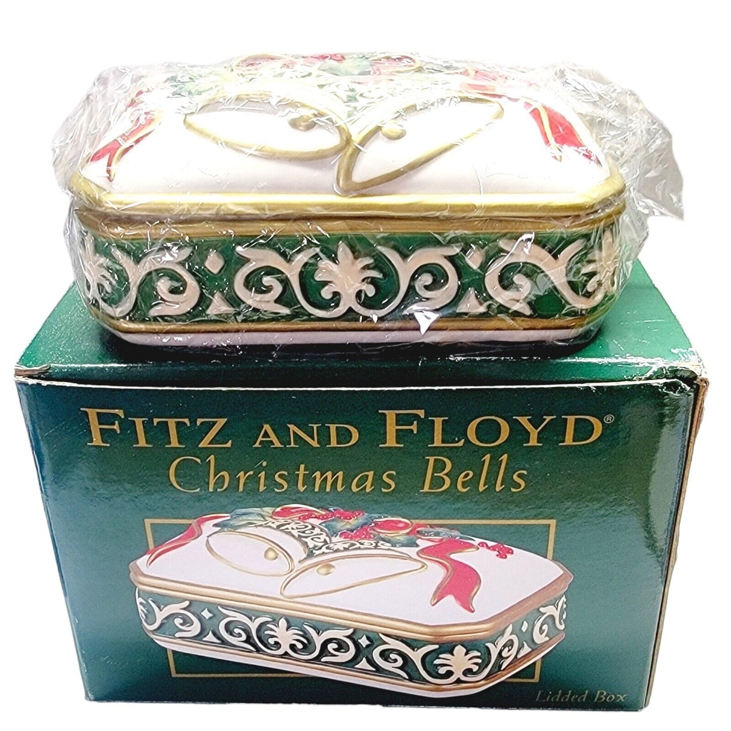 Fitz and Floyd Christmas Bells Porcelain Lidded Trinket Box 2004