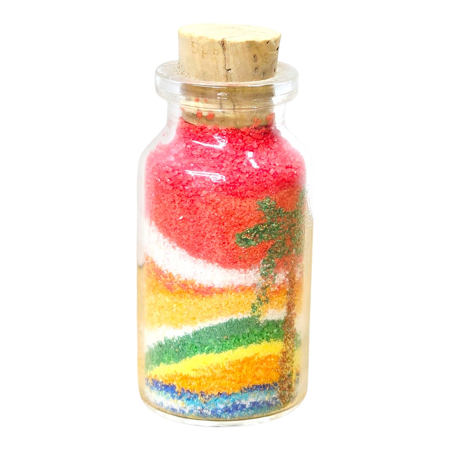 Hawaii Sand Art Bottle Tropical Palm Beach Sunset Scene Corked Glass Keepsake
