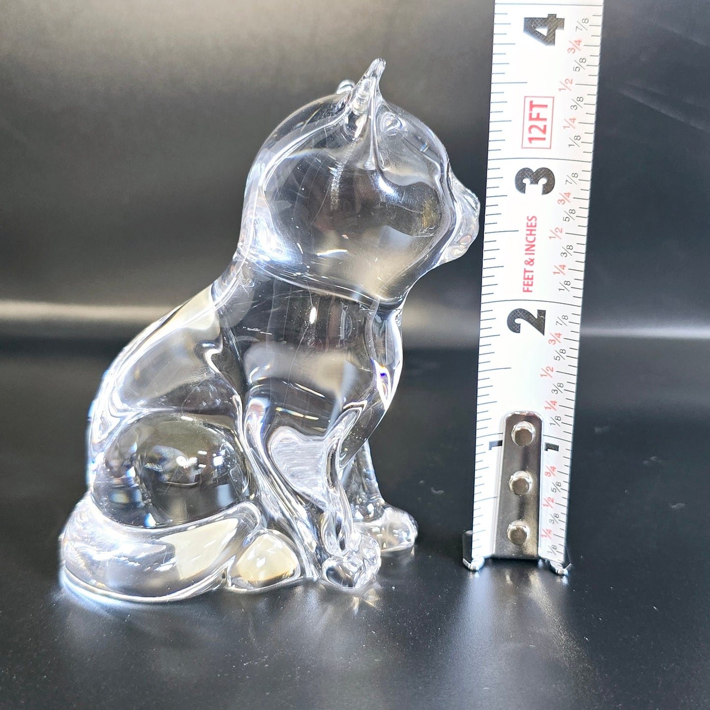 Handblown Clear Art Glass Cat, Polished Bottom