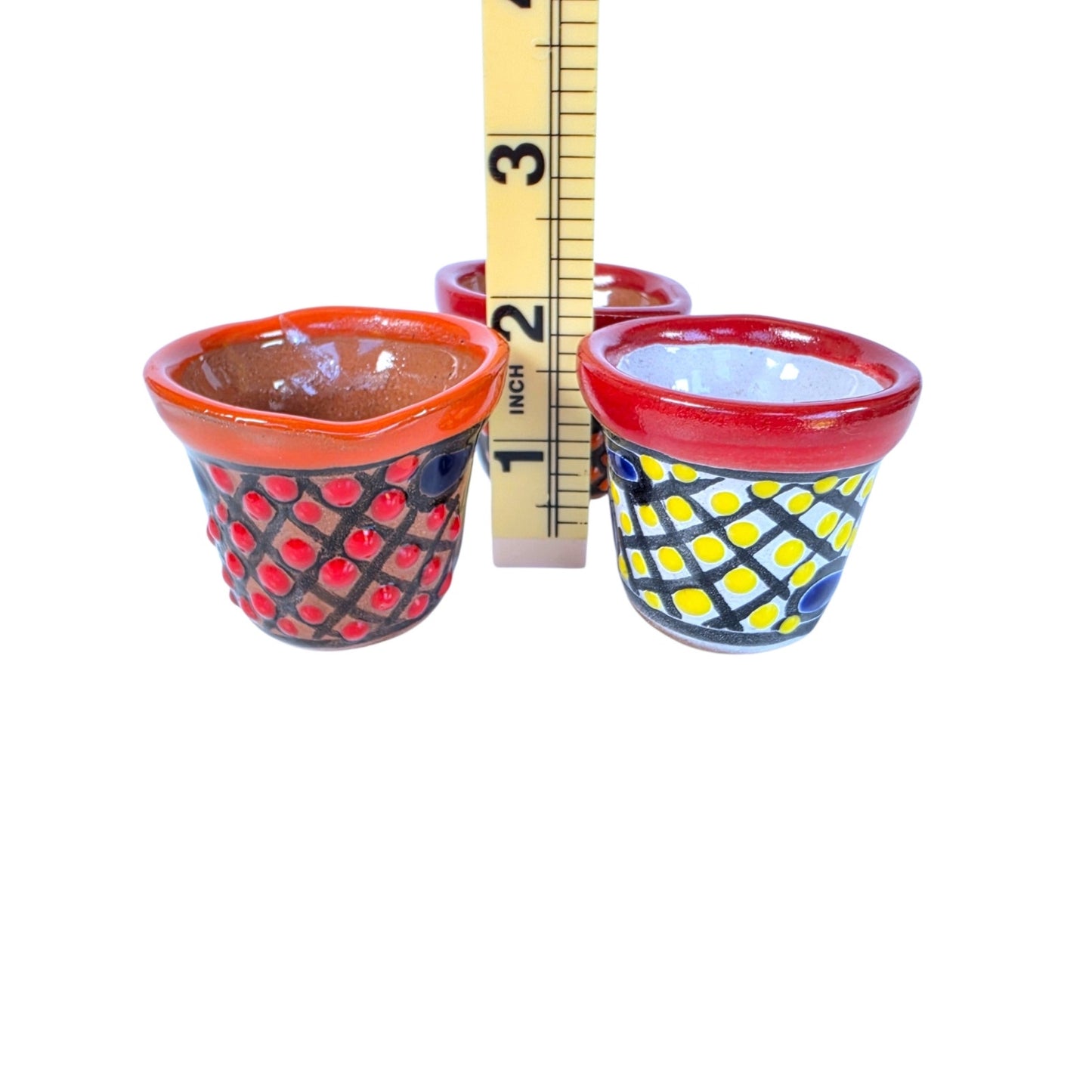Vtg Mexican Folk Art Mini Terracotta Planters Hand Painted Pots Set of 3