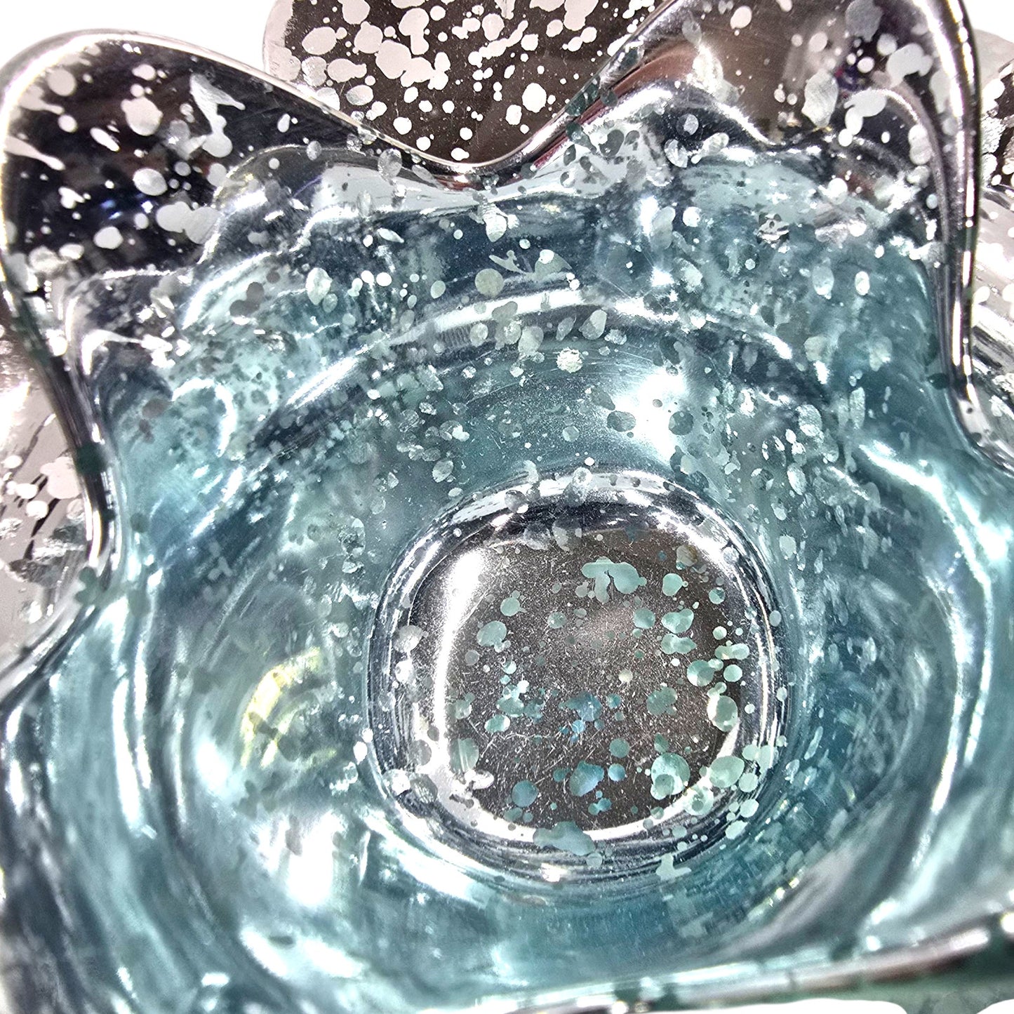Aqua Silver Mercury Glass Lotus Bowl Glam Candle Holder Centerpiece Decor