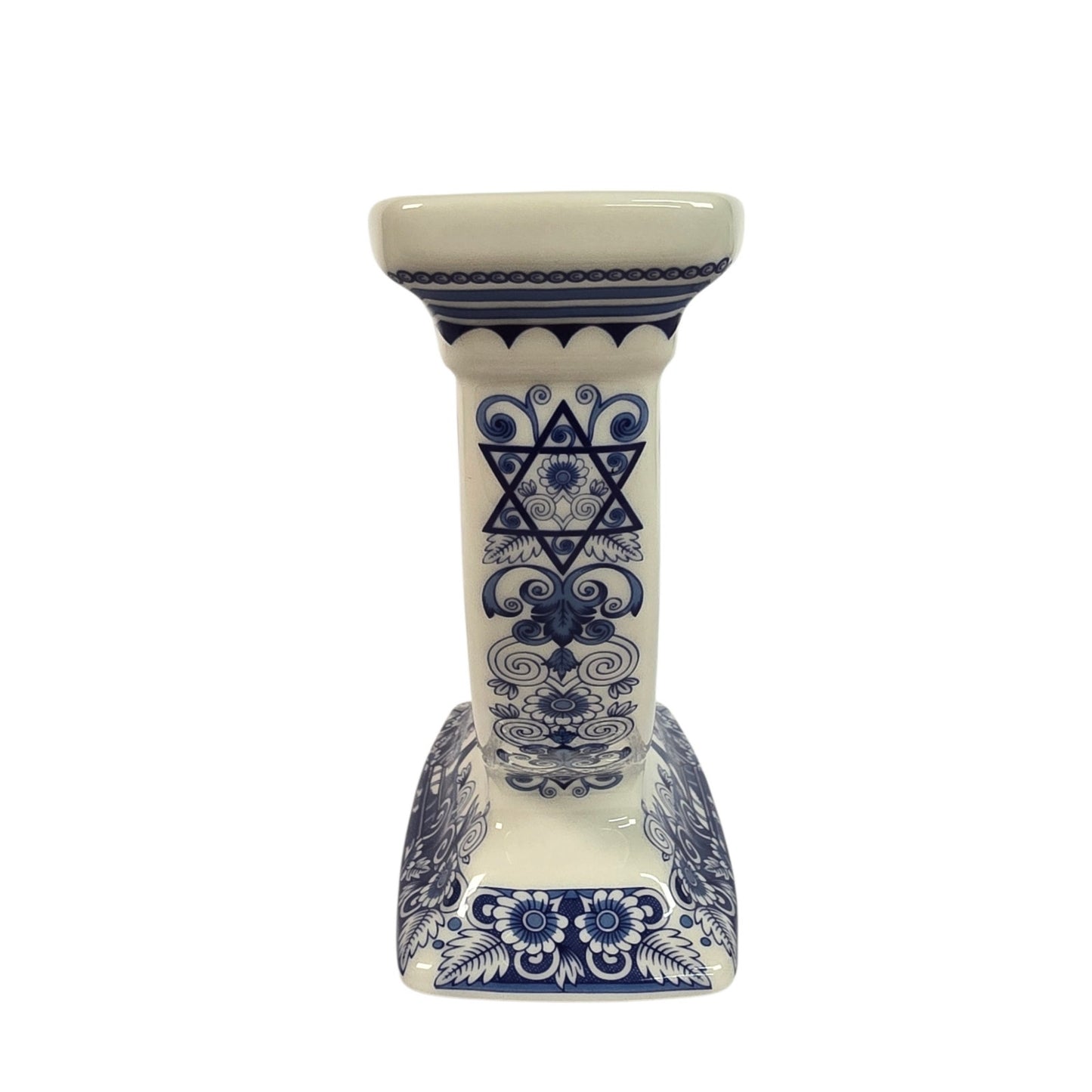 Vintage Spode The Judaica Collection Ceramic Hanukkah Menorah Blue White Scroll