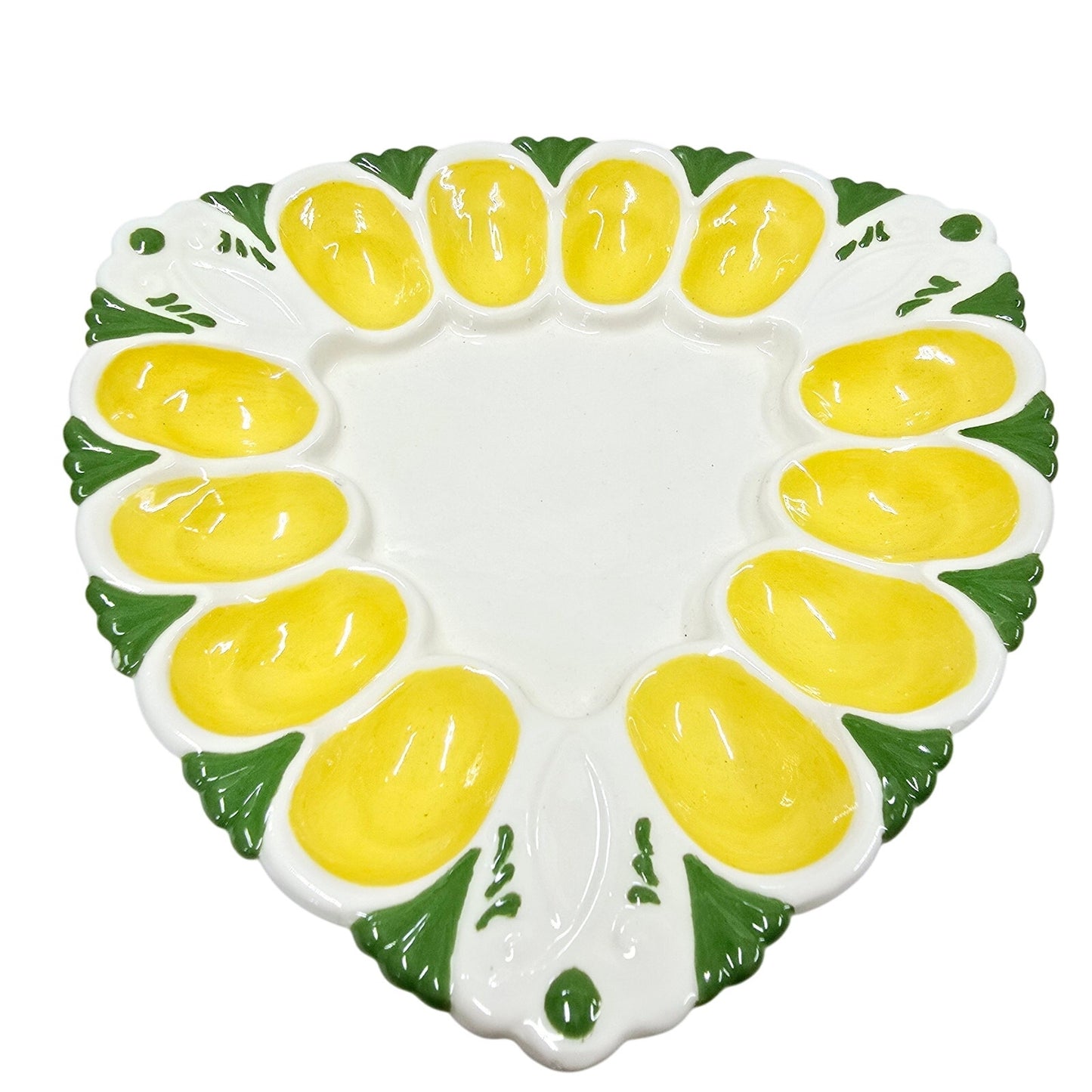 Vintage Handpainted Triangle Egg Plate Holds 12 Deviled Eggs Signed Artisan BJ