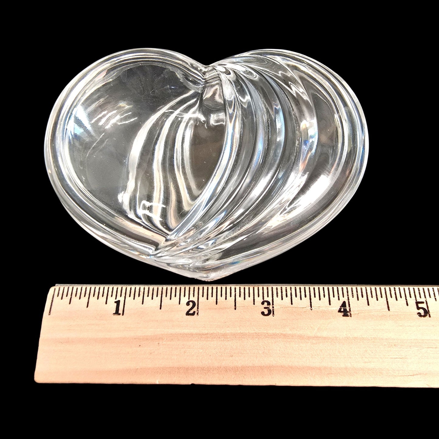 Lead Crystal Curved Heart Shaped Lidded Trinket Dish, Double Sided Pressed Glass