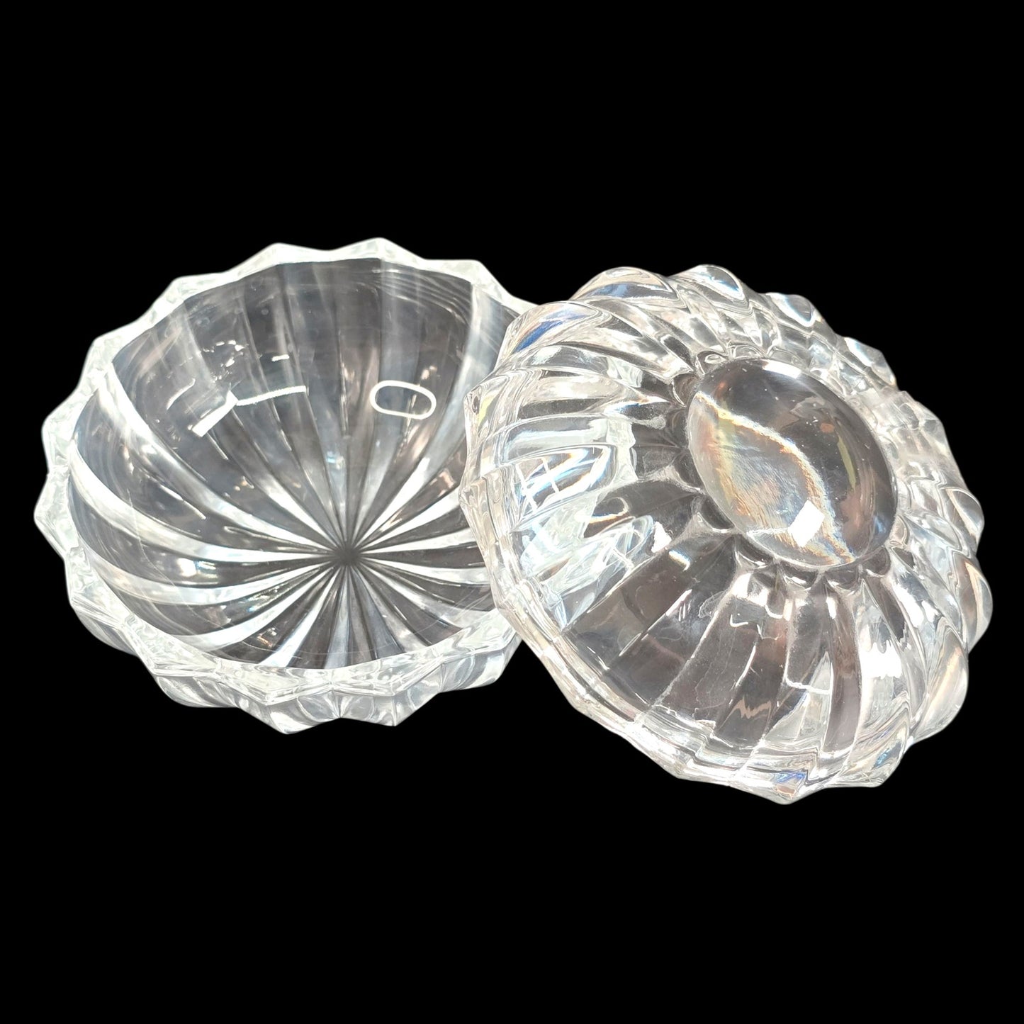 Vtg Magnifying Lead Crystal Eye Lidded Trinket Box Column Panel