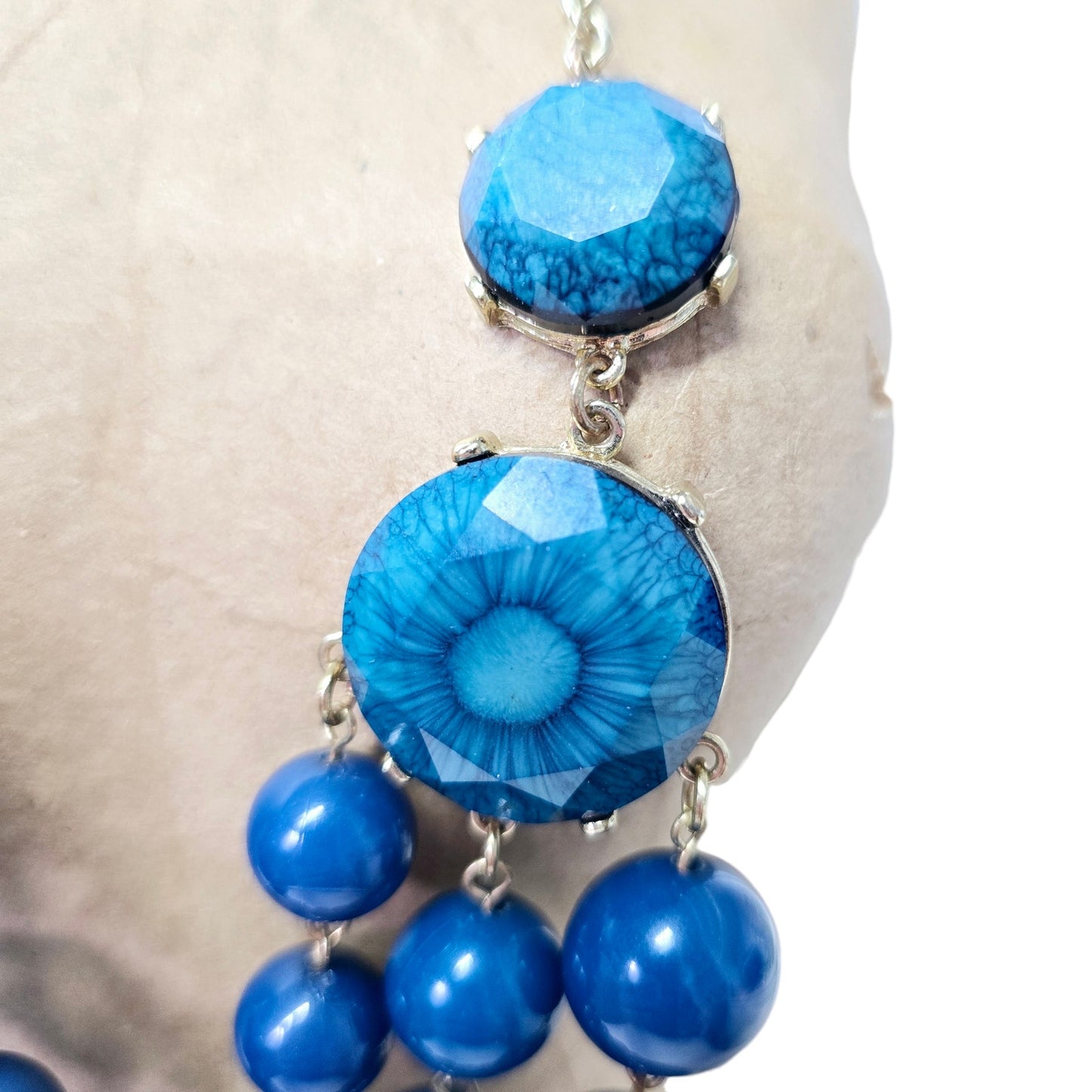 Gorgeous Multi-Stranded Blue Bead Statement Necklace