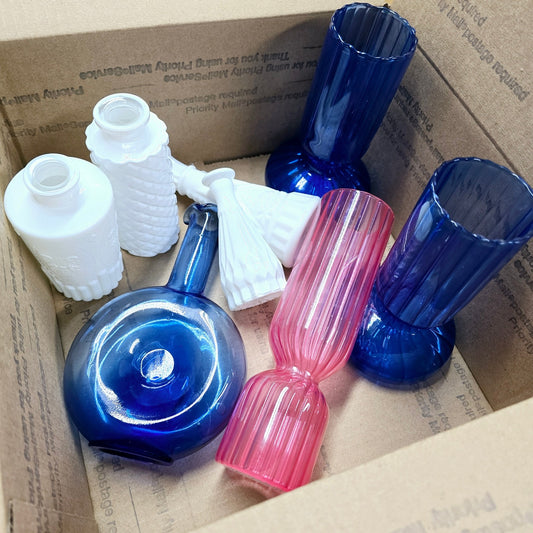 LARGE VASE LOT Blue, Pink and White - LARGE FLAT RATE HEAVY BOX LOT