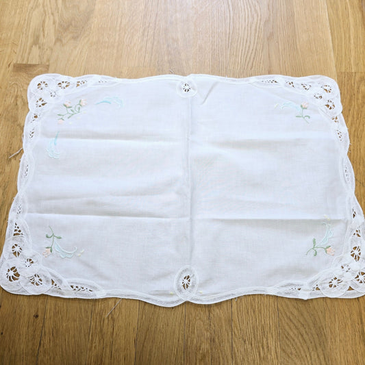 12 x 18" Lace Trim Floral Embroidered Table Mat, Hankerchief