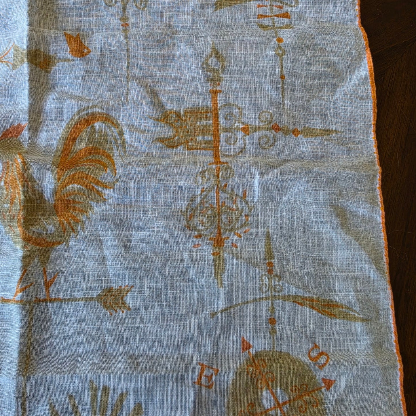 Vintage Weather Vane Handkerchief Rooster Horse Fish Retro Yellow Hanky