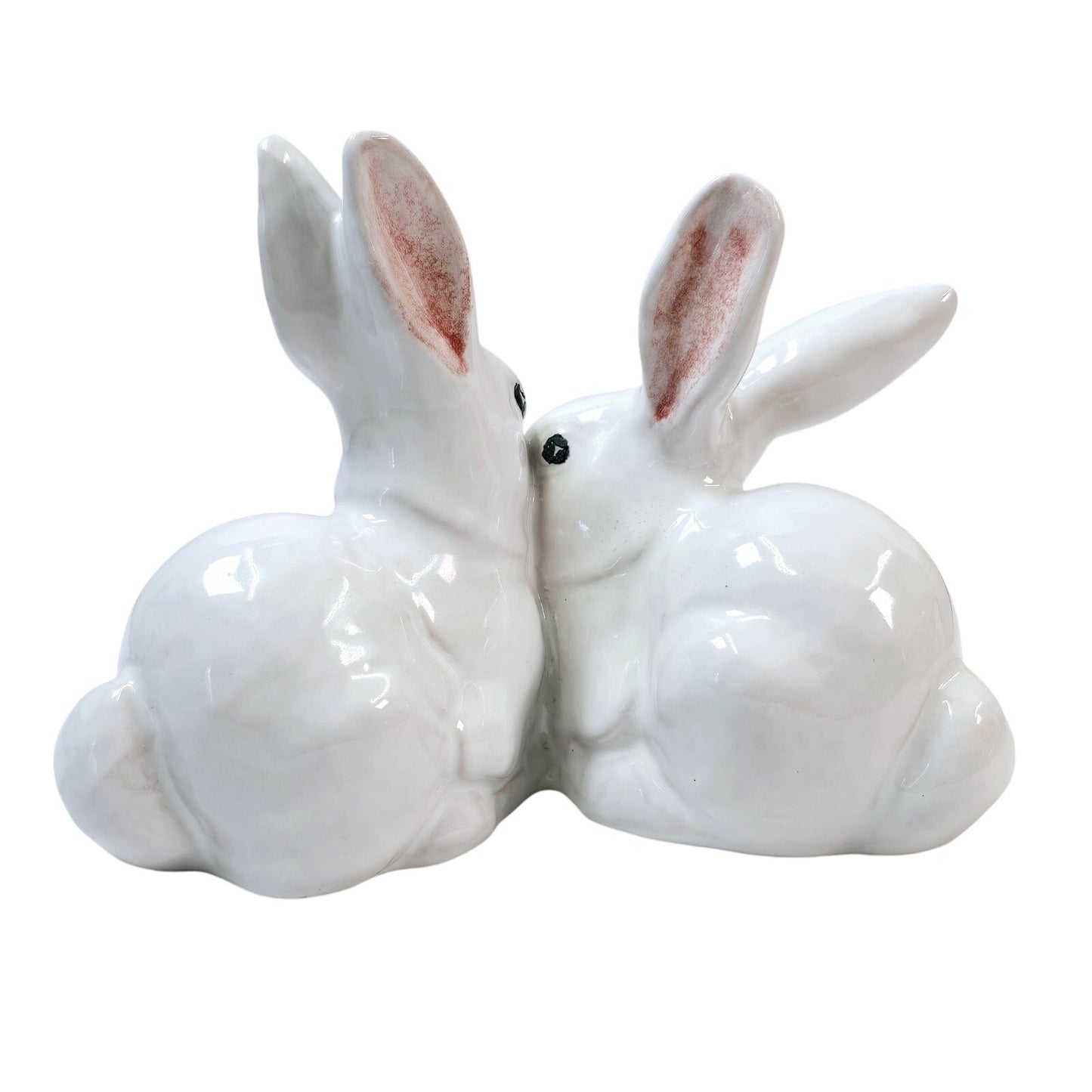 Vintage Peasant Village Italian Majolica Double Bunny Rabbit Figurine Read