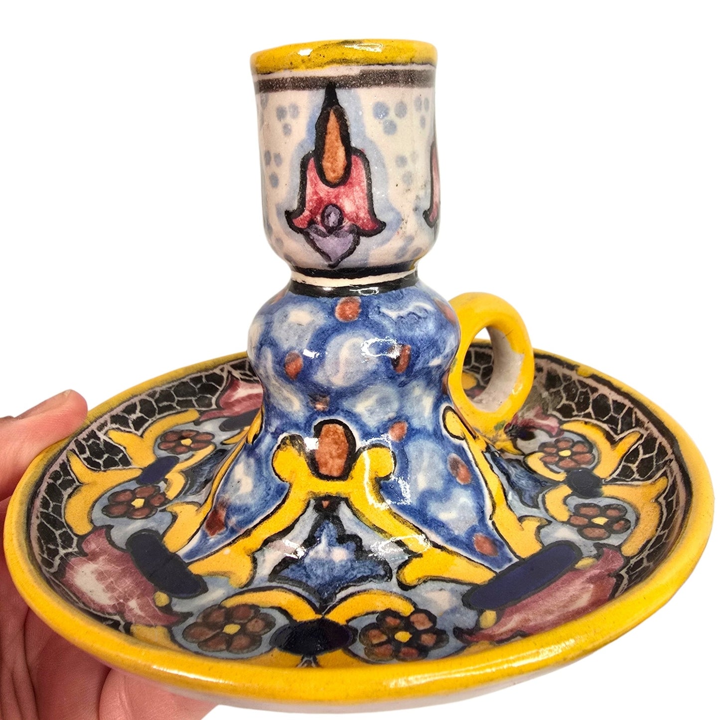 Vtg Casa Rugerio Puebla Mexico Talavera Candlesticks Pair Hand Painted Pottery
