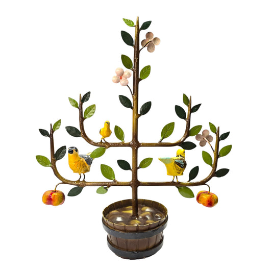 Vtg Italian Tole Espalier Fruit Tree Sculpture Birds Apples Flowers Decor Italy