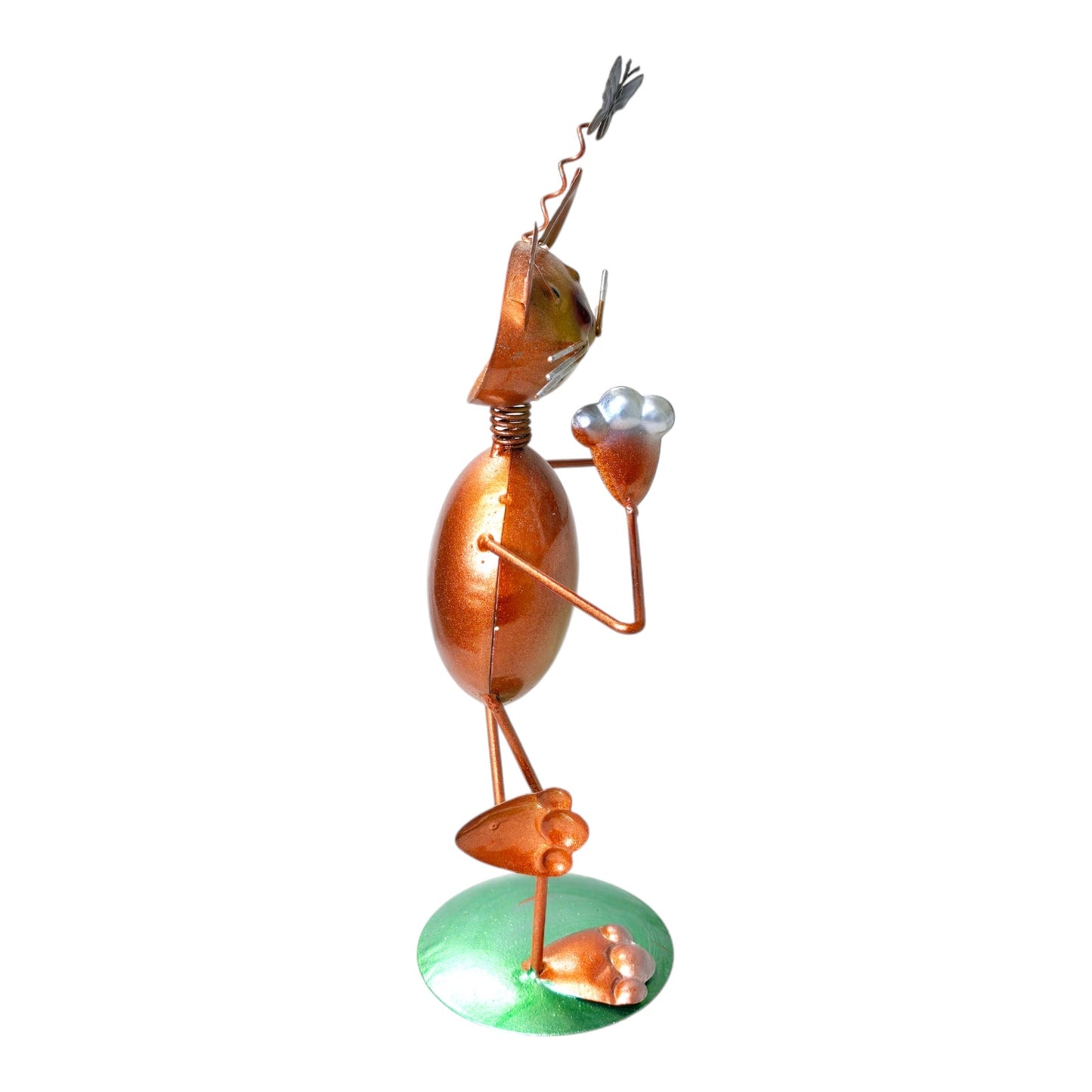 Metal Yoga Cat Sculpture, Orange Painted Metal Yoga Cat in Tree Pose with Butterfly