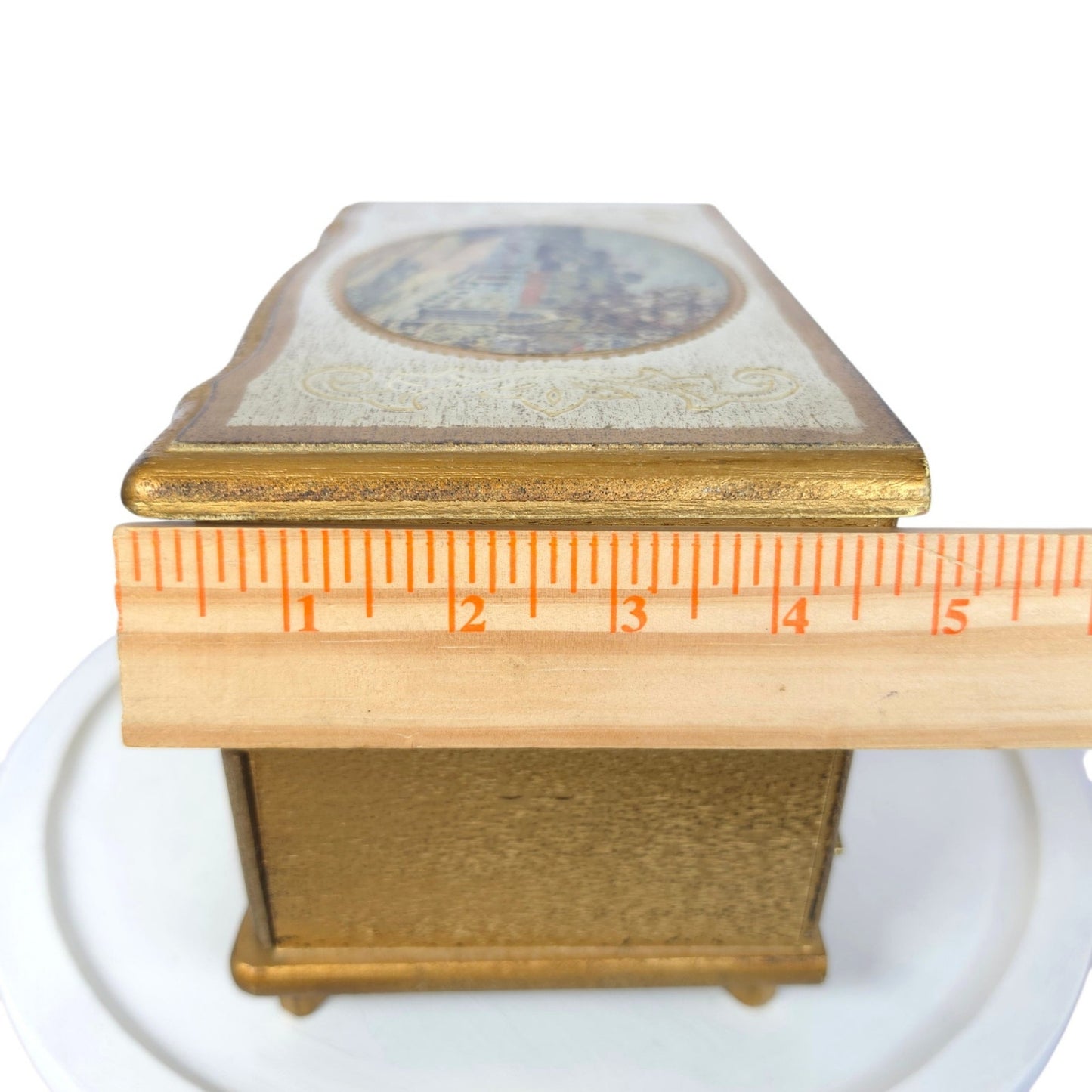 (Reserved for Customer) Vintage Florentine Wood Music Box Jewelry Box Made in Japan Plays: Green Sleeves