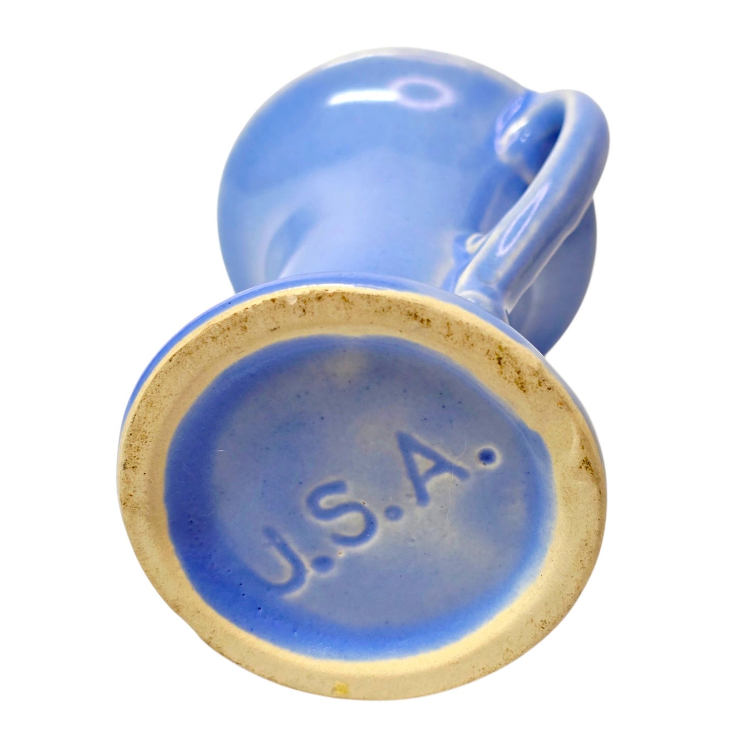 Vtg Miniature U.S.A. Pottery Periwinkle Blue Vase Double Handle Toothpick Match