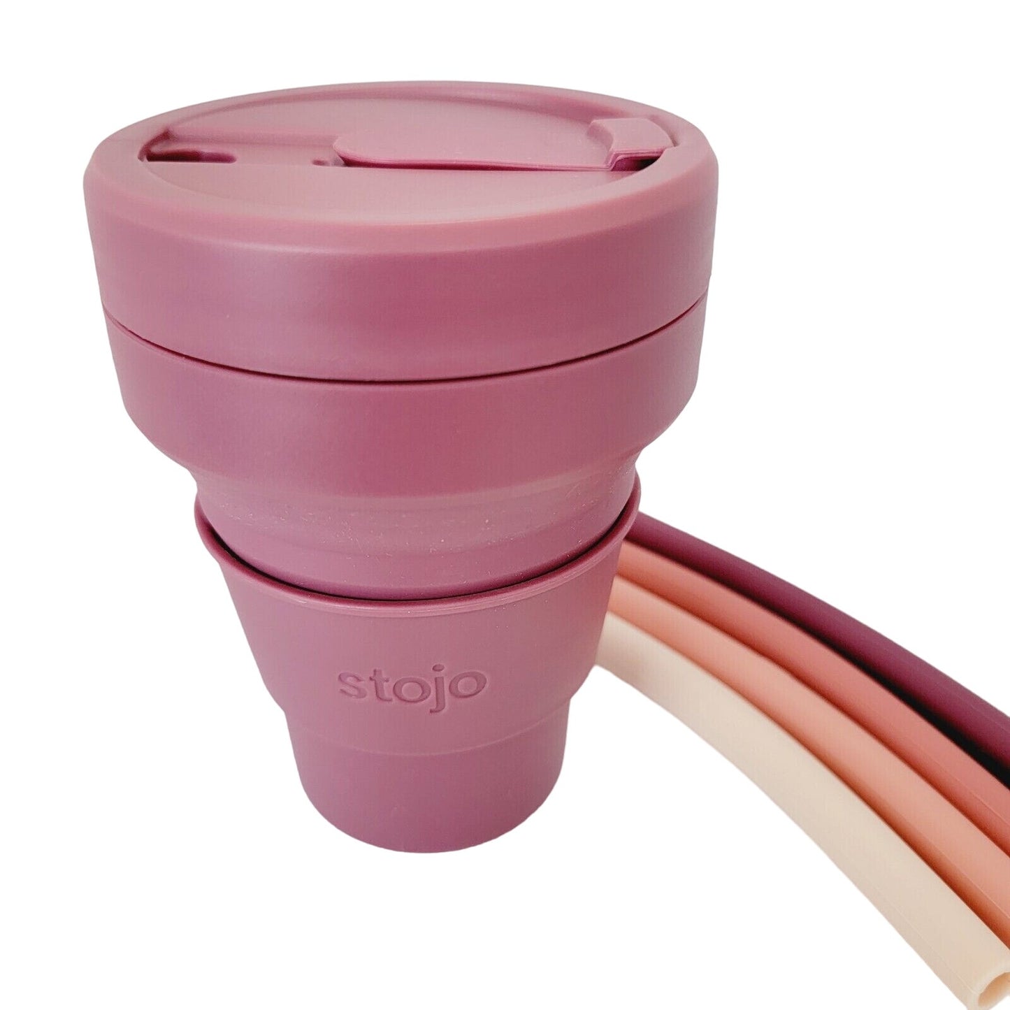 Collapsible Travel Cup Plum for Hot and Cold with 4 Reusable Straws