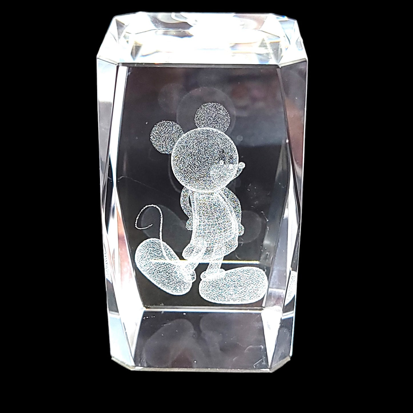 3D Laser Etched Mickey Mouse Crystal Paperweight in Box 3 x 2 x 2" Original Box