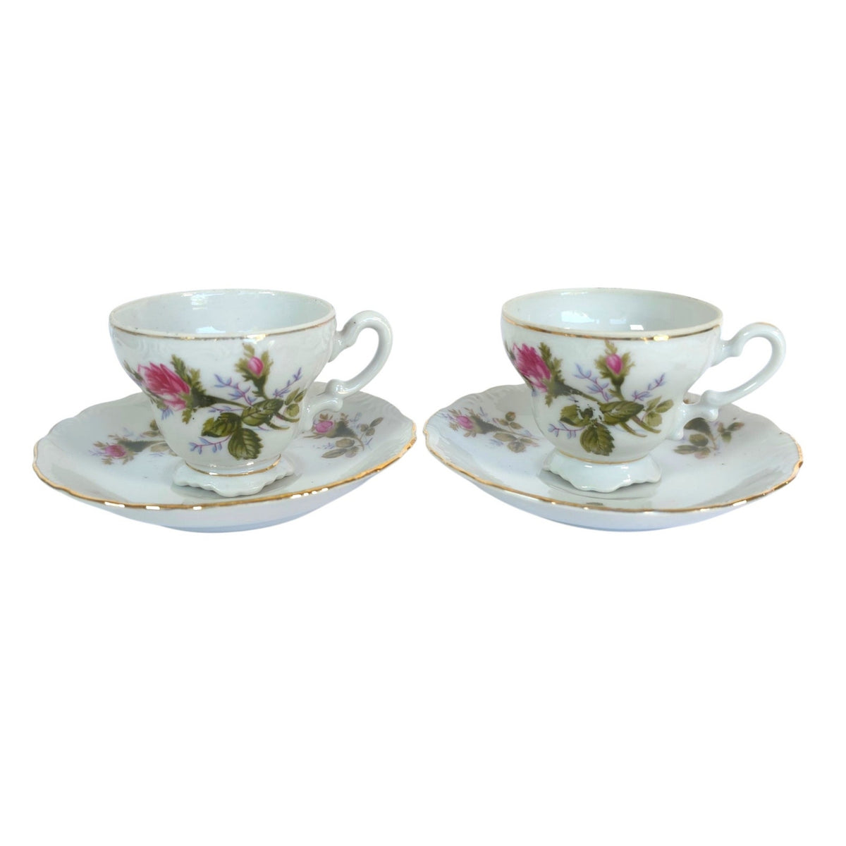 Vintage Royal Sealy Japan Floral Porcelain Teacups & Saucers, Set of 2