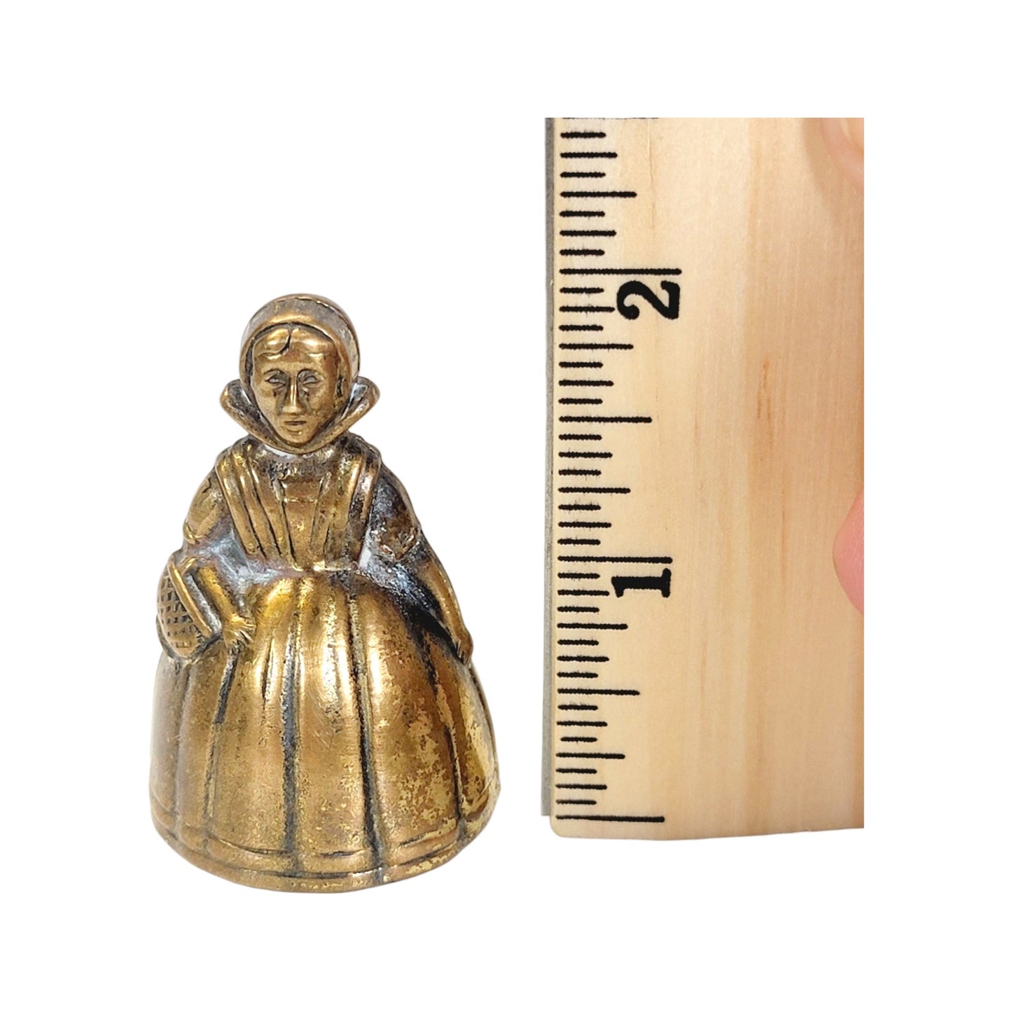 Vintage Peerage Solid Brass Figural Dinner Hand Bell Royal Lady 2" H