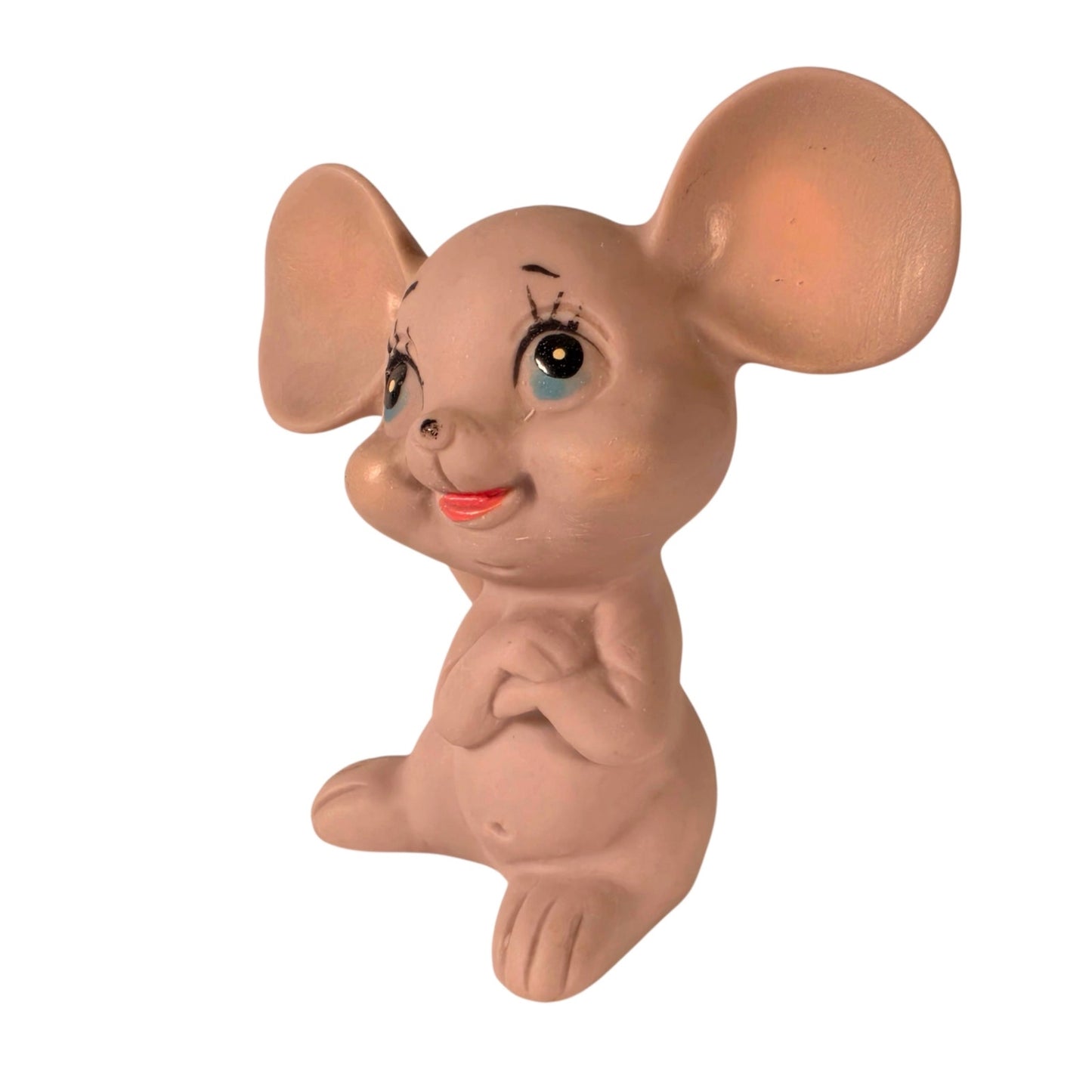 Vintage Kelvin Pink Mouse Figurine Mid Century Bisque Thinking Mouse Kitsch Cute