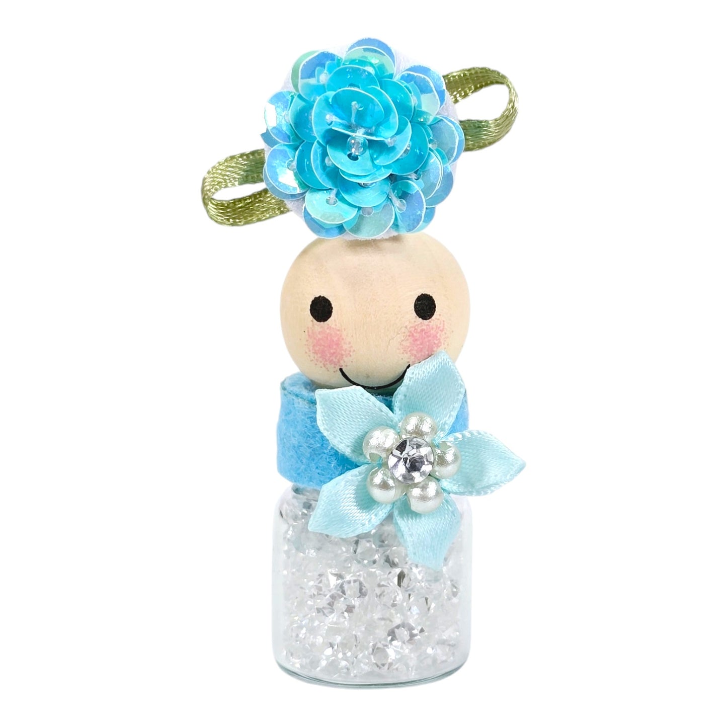 Turquoise Blue Flower Sparkly Single Hat Pin Holder