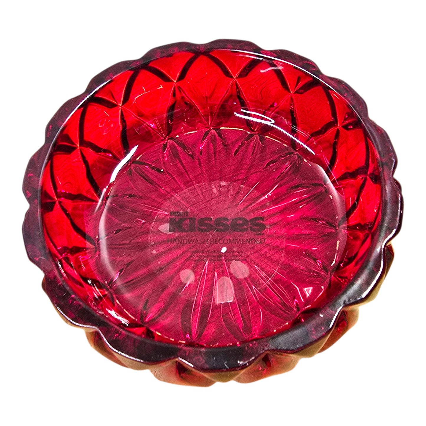 Hershey's Kisses Ruby Red Flash Pressed Glass Candy Dish w/ Lid Diamond Point