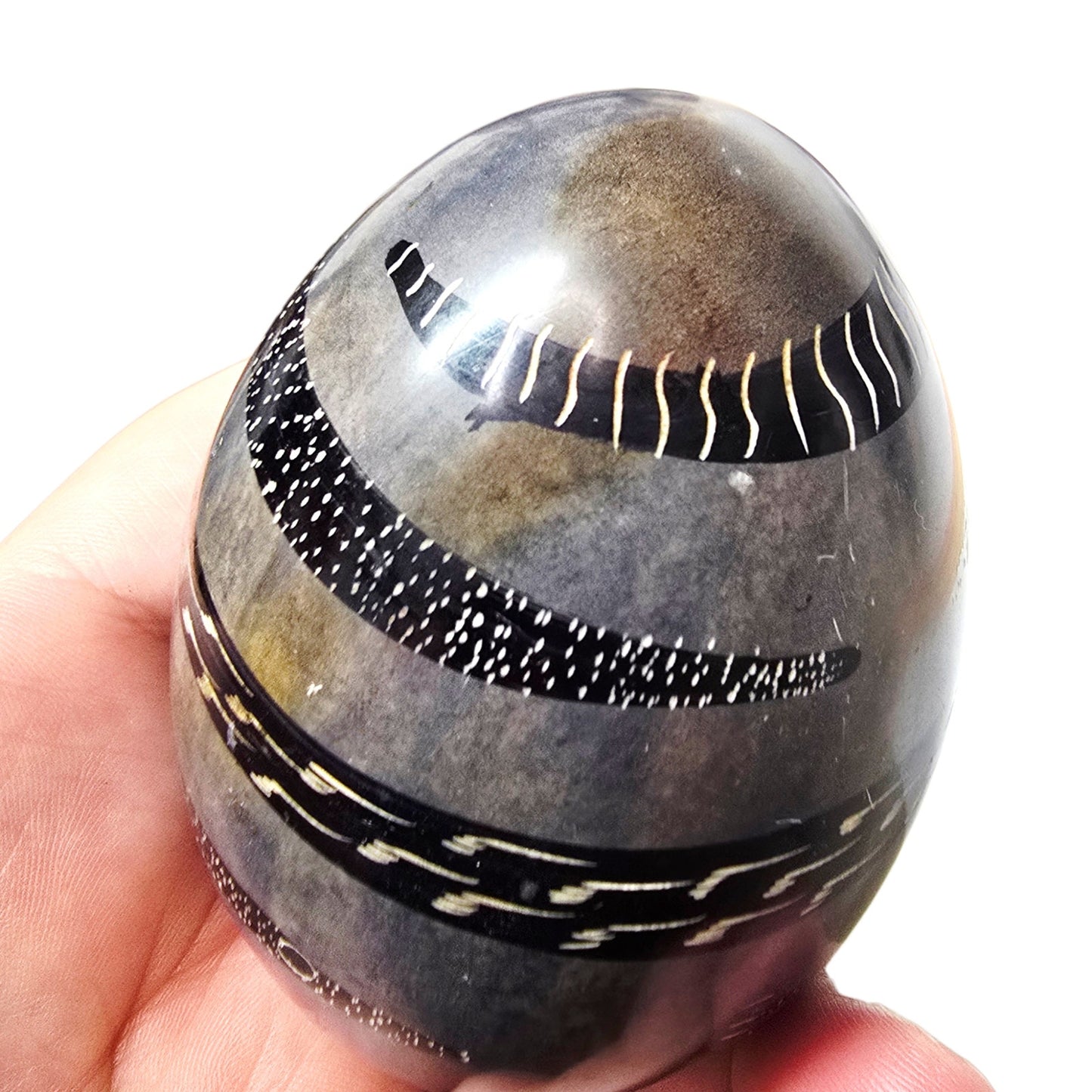 4 Hand Carved African Kisii Soapstone Eggs Kenya Decorative Stone Paperweights
