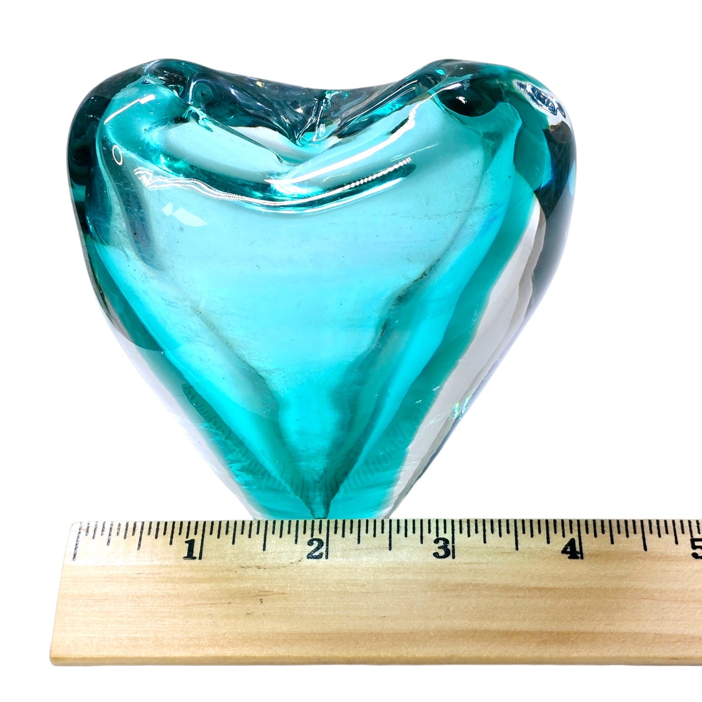 Vintage Hand Blown Green Art Glass Heart Shaped Pinch Vase