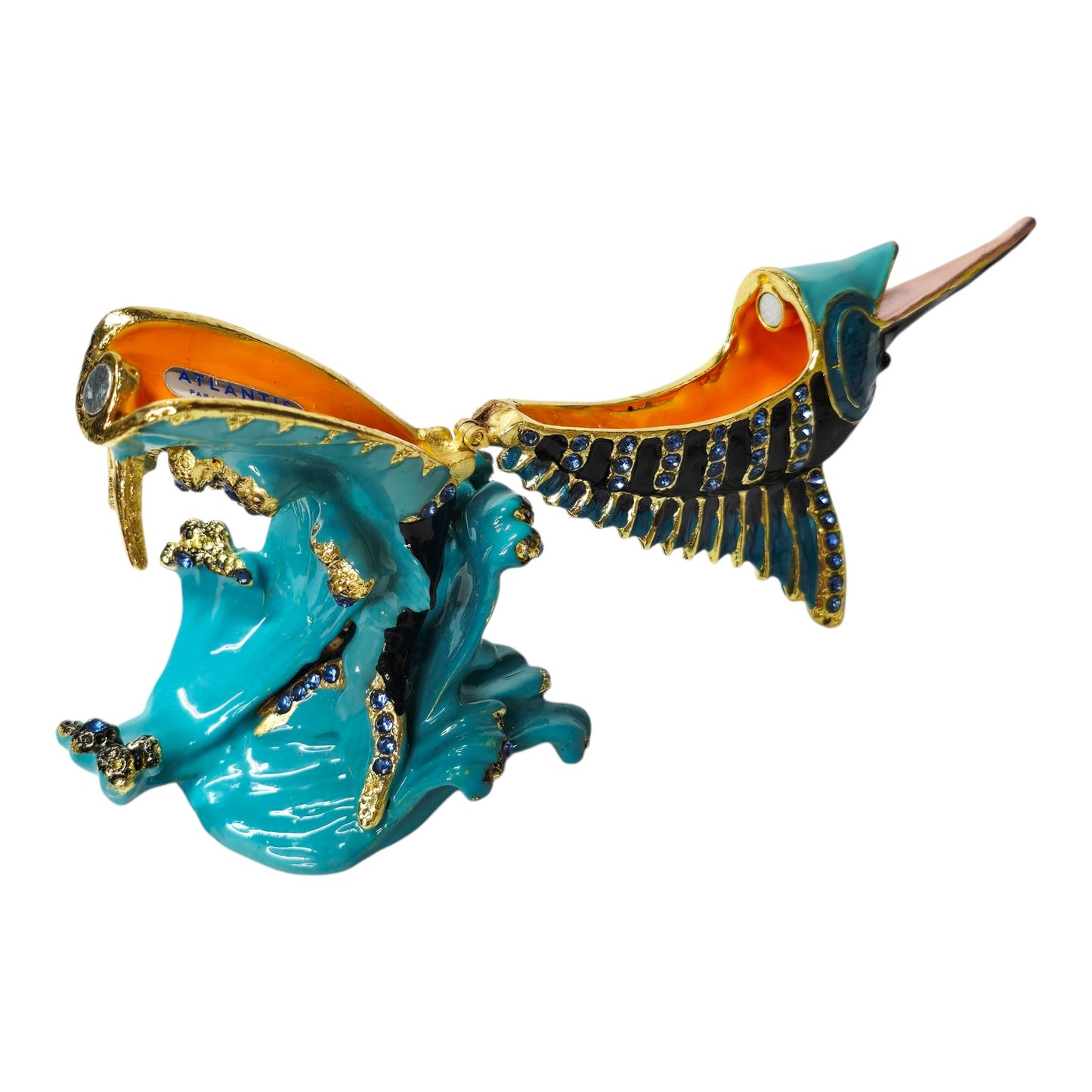 Atlantic Paradise Island Marlin Trinket Dish Enamel Brass Rhinestone Sparkle