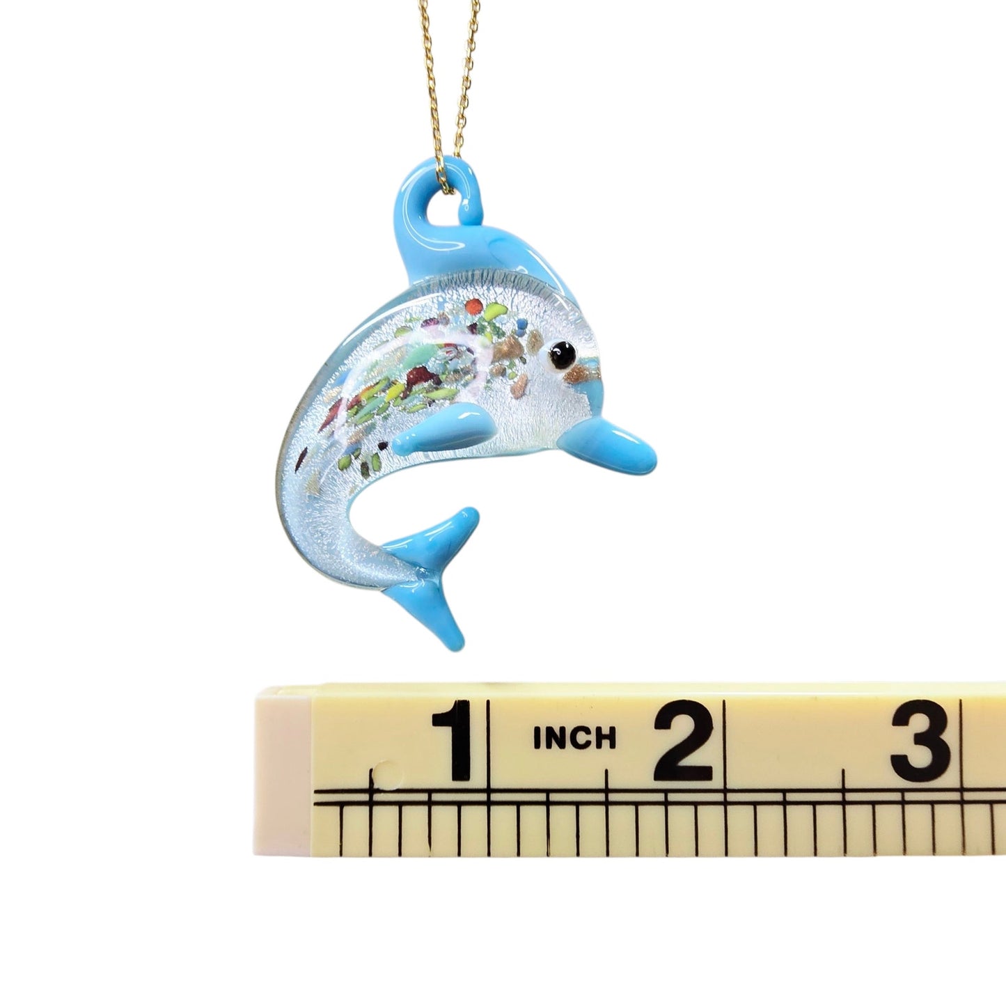 Murano-Style Glass Dolphin Pendant Necklace Italy 925 Gold Chain Ocean Jewelry
