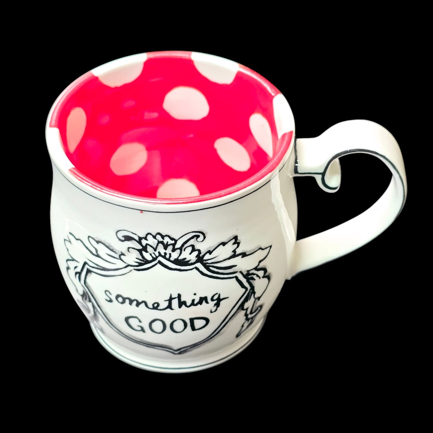 Anthropologie Molly Hatch "Something Good" Red White Polka Dot Coffee Mug