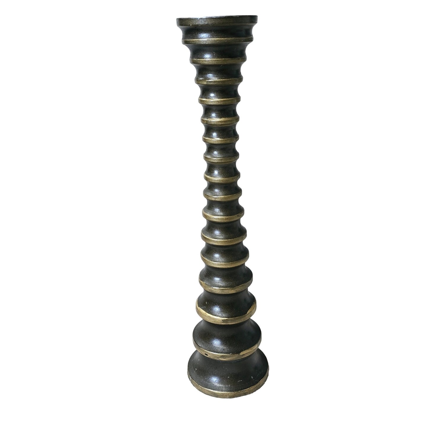 Tall Bobbin-Style Metal Candlestick Holder 12.75"