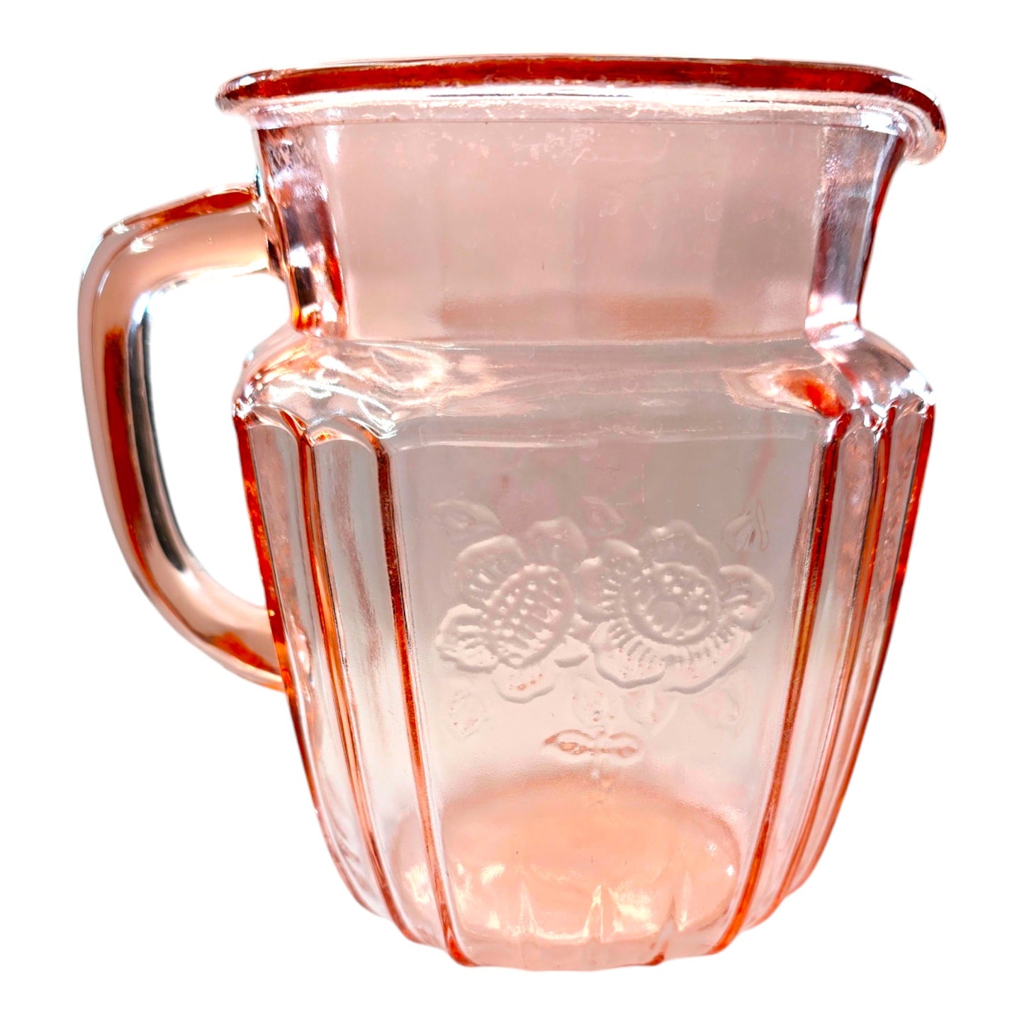 Vintage Mayfair "Open Rose" Pink Depression Glass Water Pitcher, 6"