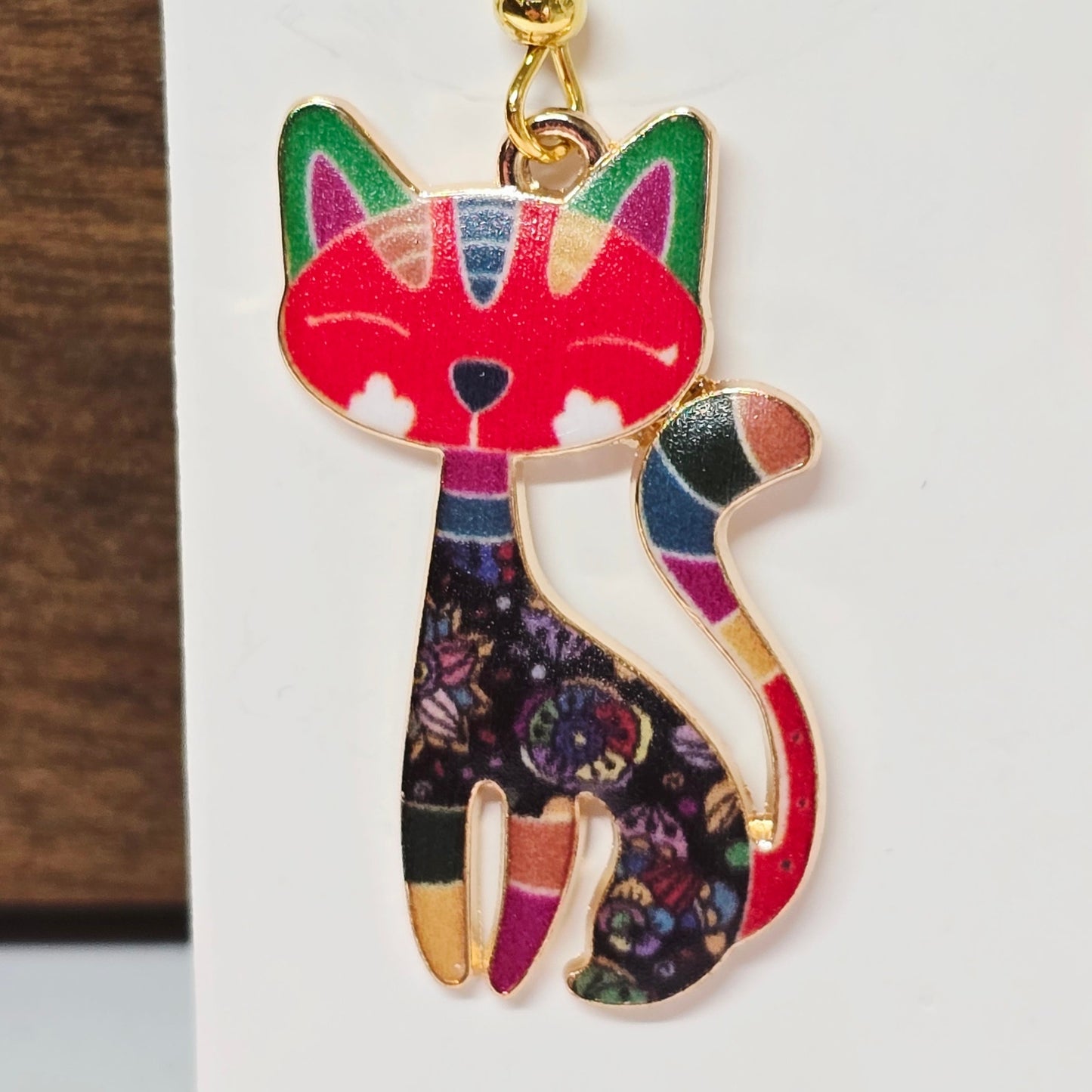 Artisan Crafted Enamelled Cat Dangle Earrings