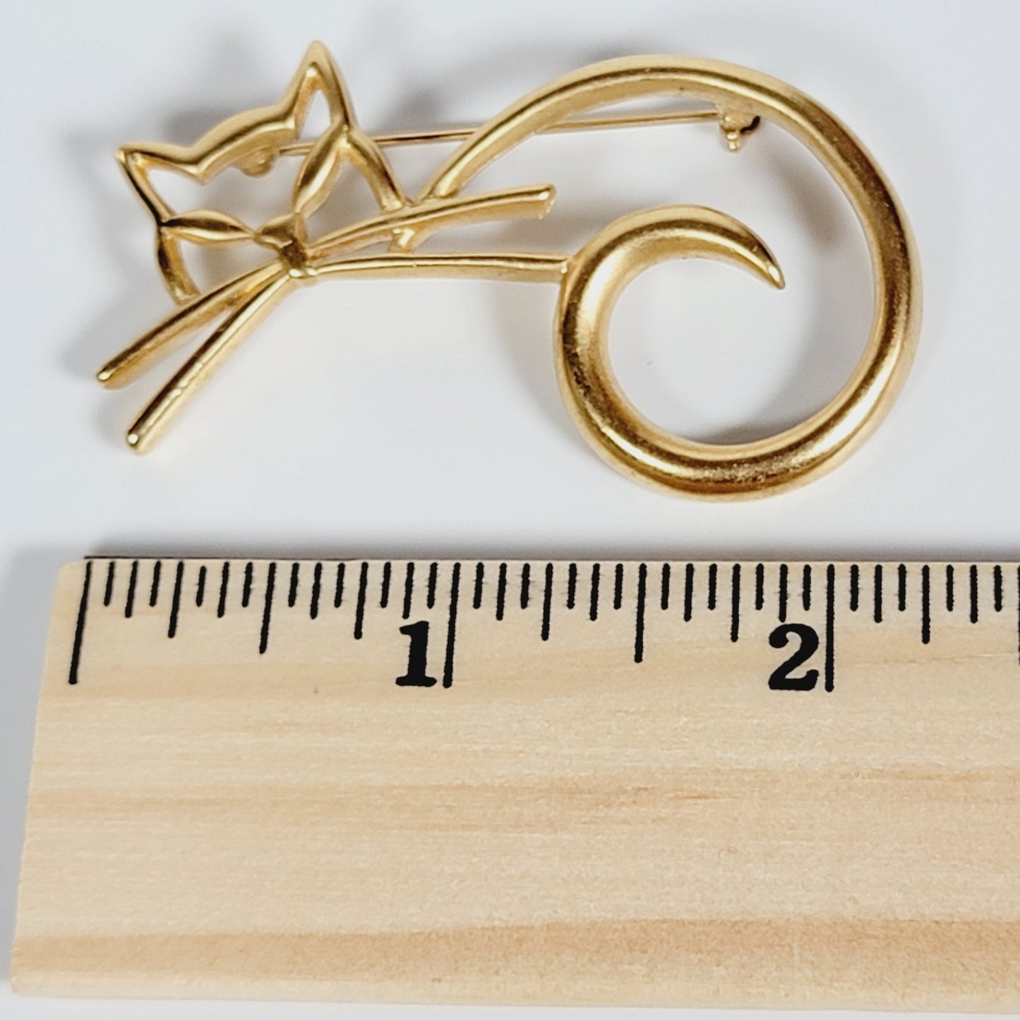 Vintage Cat Brooch Modern Abstract Silhouette Gold Tone, Cat Pin, Cat Brooch