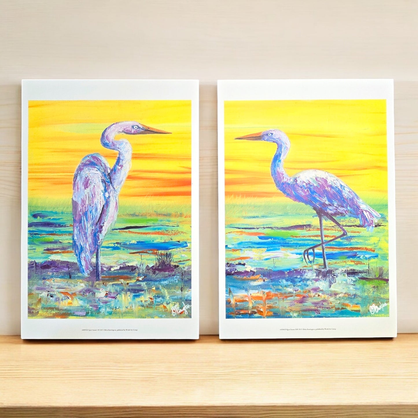 Two 16x12 Egret Bird Art Prints: Egret Sunset I and II, 2015 Olivia Brewington