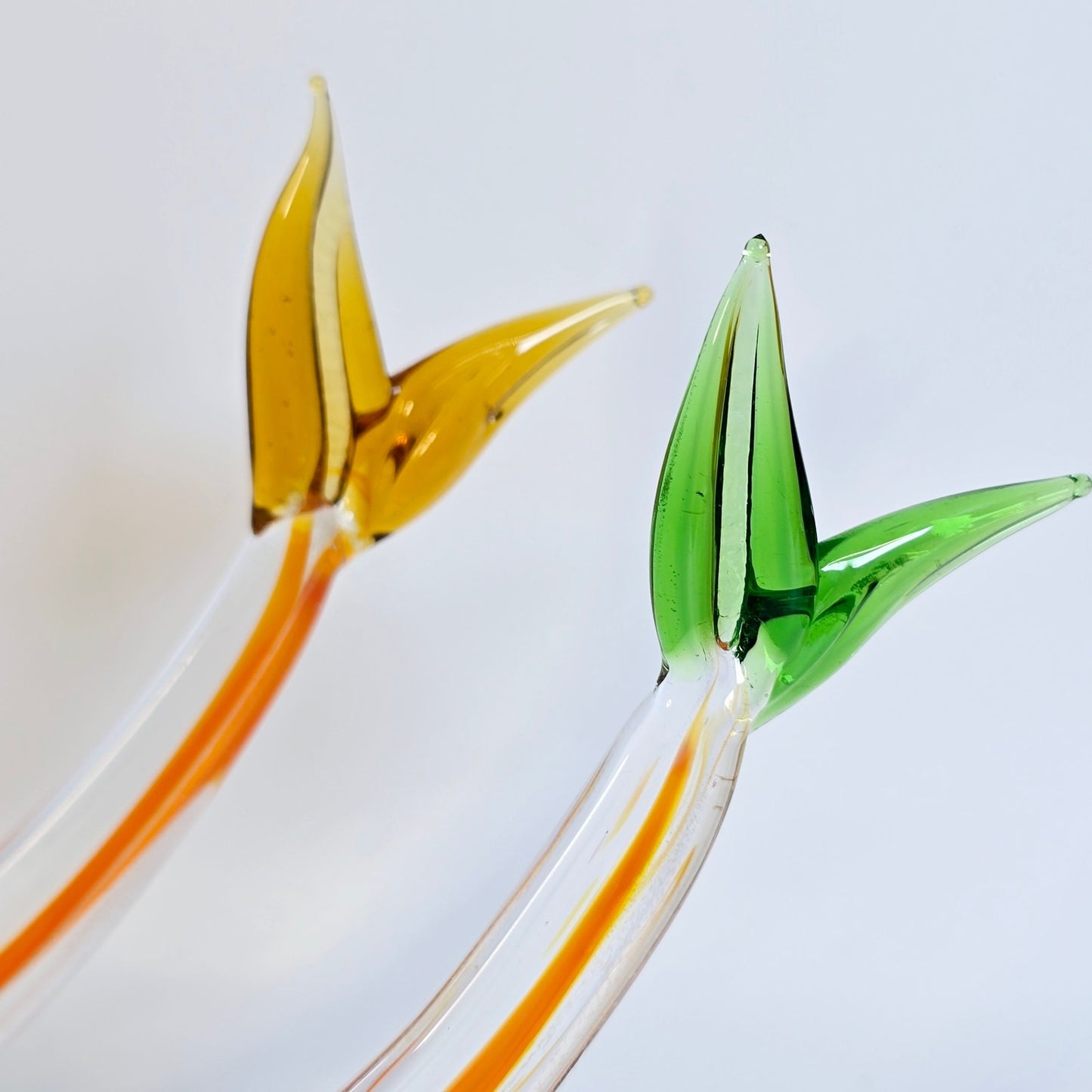 Set of 2 Handblown Art Glass Fish, Orange Stripe, Stretch Glass Fish